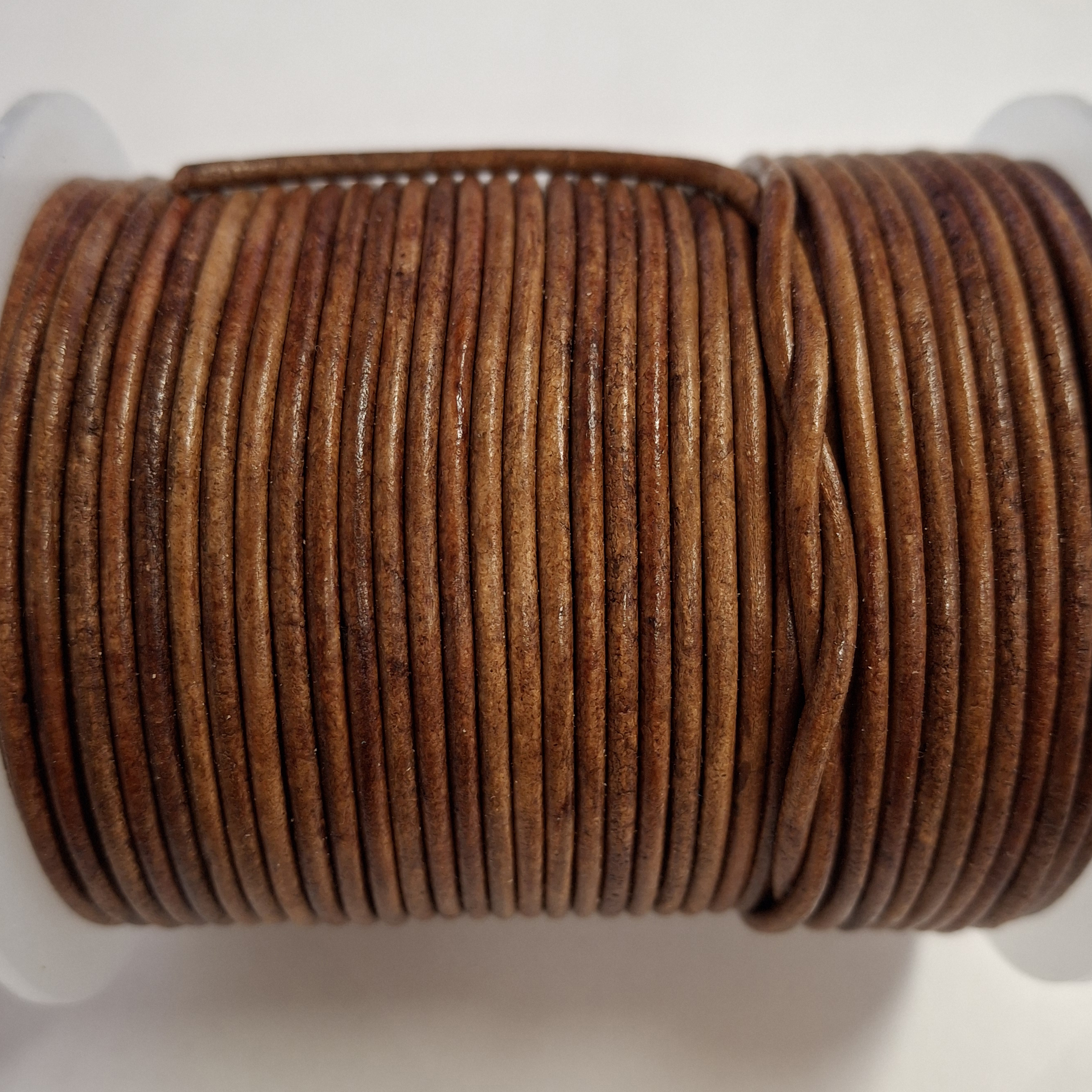 Lederschnur Rund 2 mm - Antik Hellbraun 25 m auf Rolle