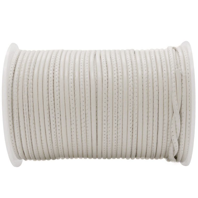 Lederschnur Rund gesäumt 2,5 mm - Weiß. Länge: 1 m