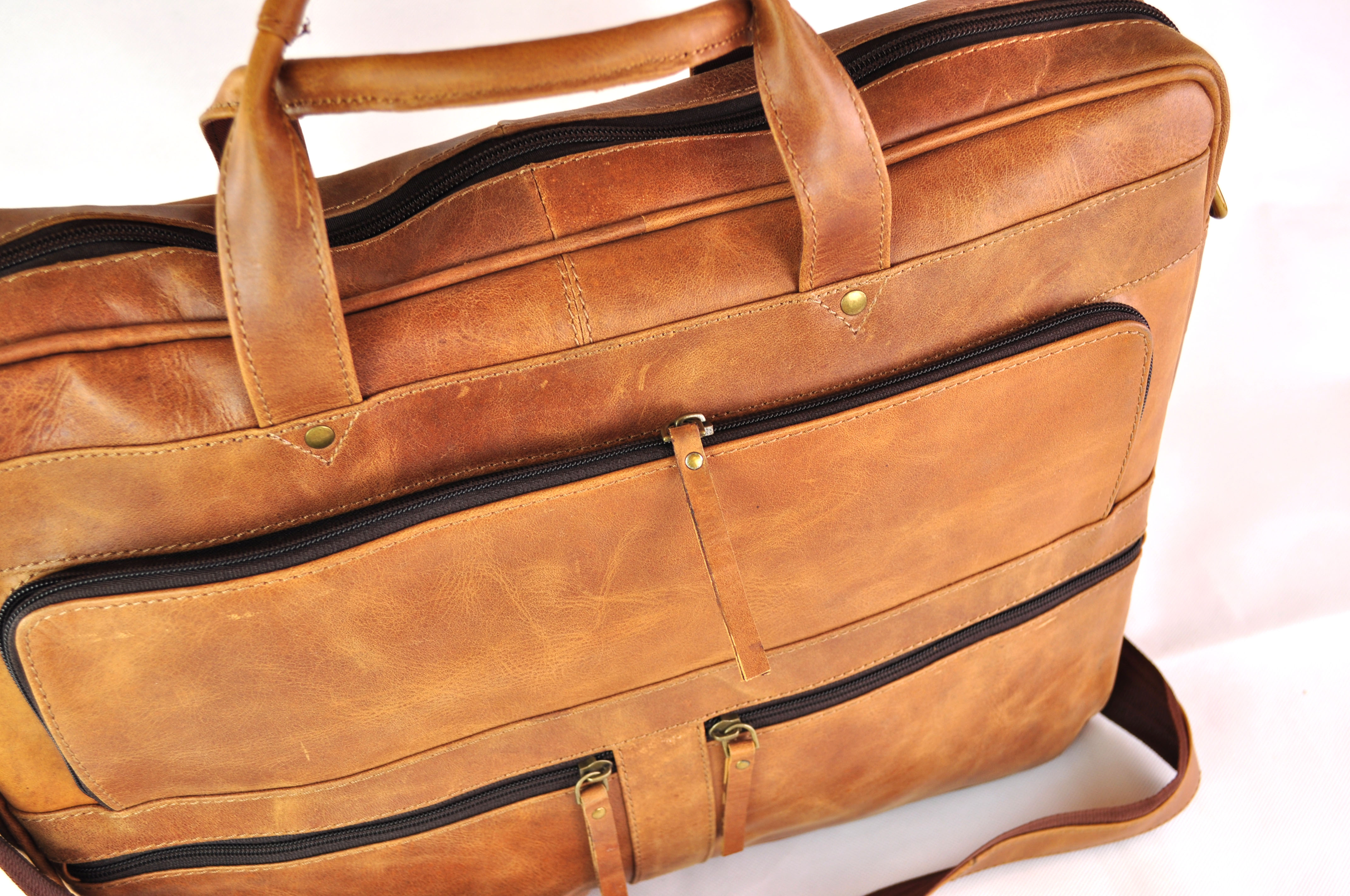 Große Ledertasche | Vintage Optik | 45cm x 35cm x 8cm - Hellbraun