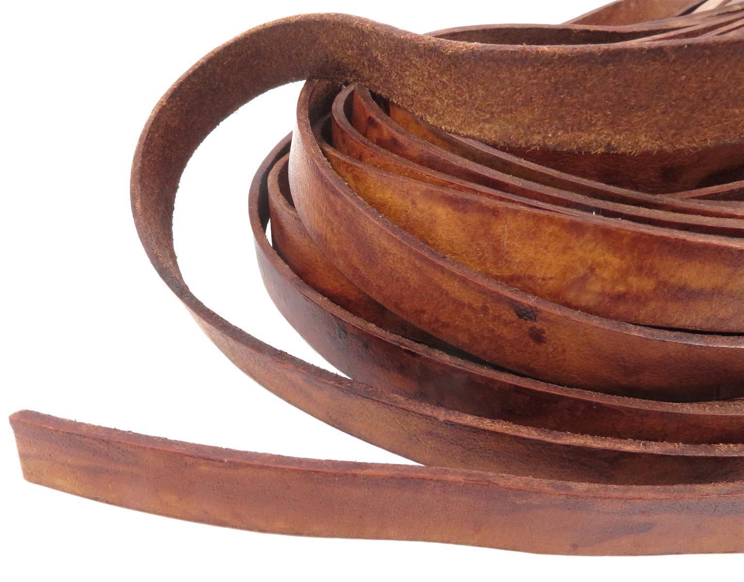 Lederband Flach 15 mm x 2,5 mm - Antik Braun. Länge: 15 m