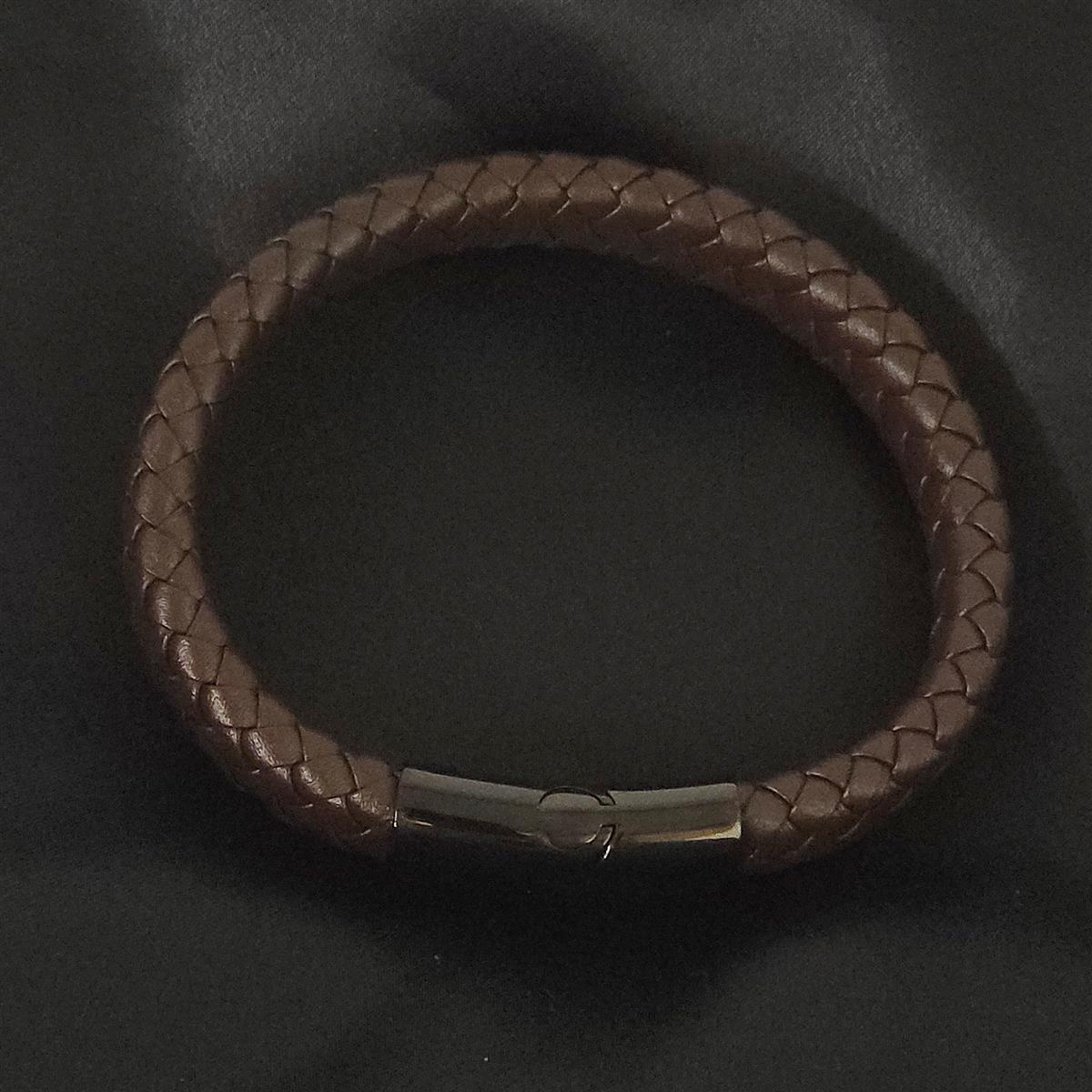 Geflochtenes Lederarmband flach - 12 mm Breite - Braun