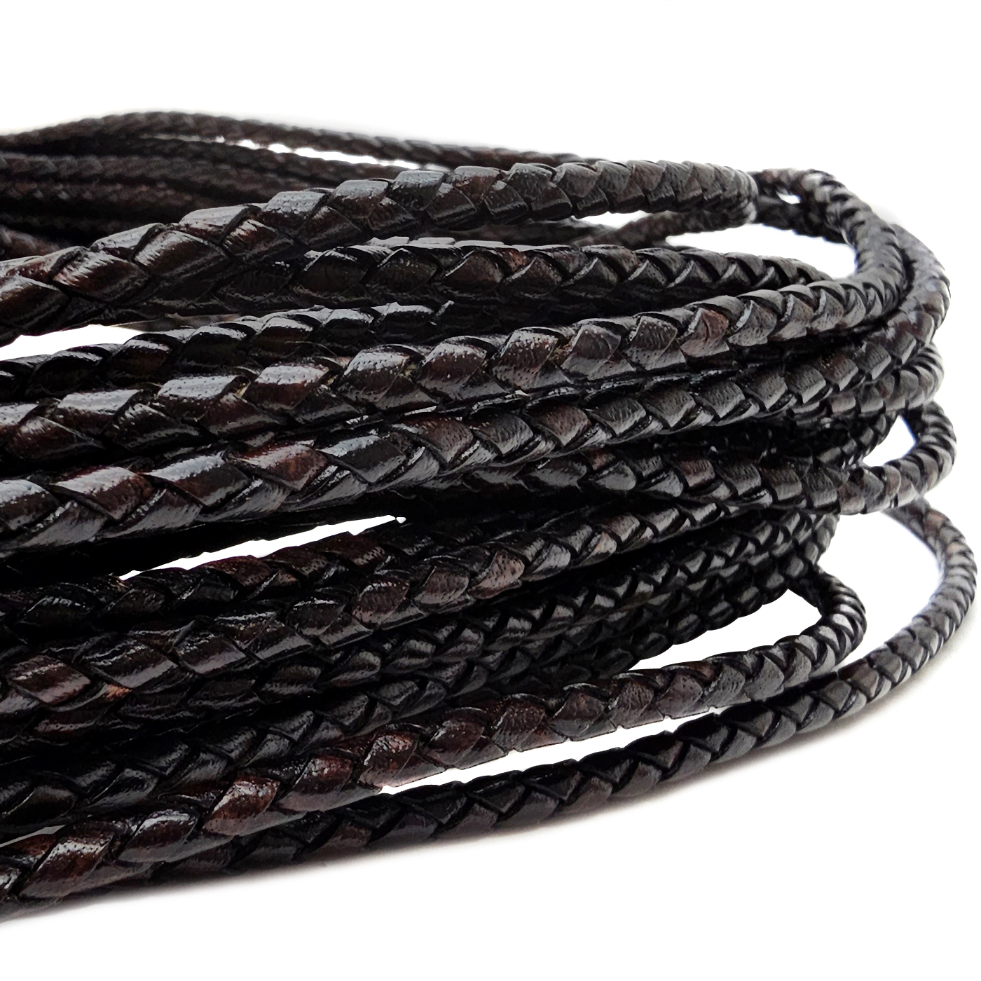 Lederschnur geflochten 4 mm - Espresso. Länge: 5 m