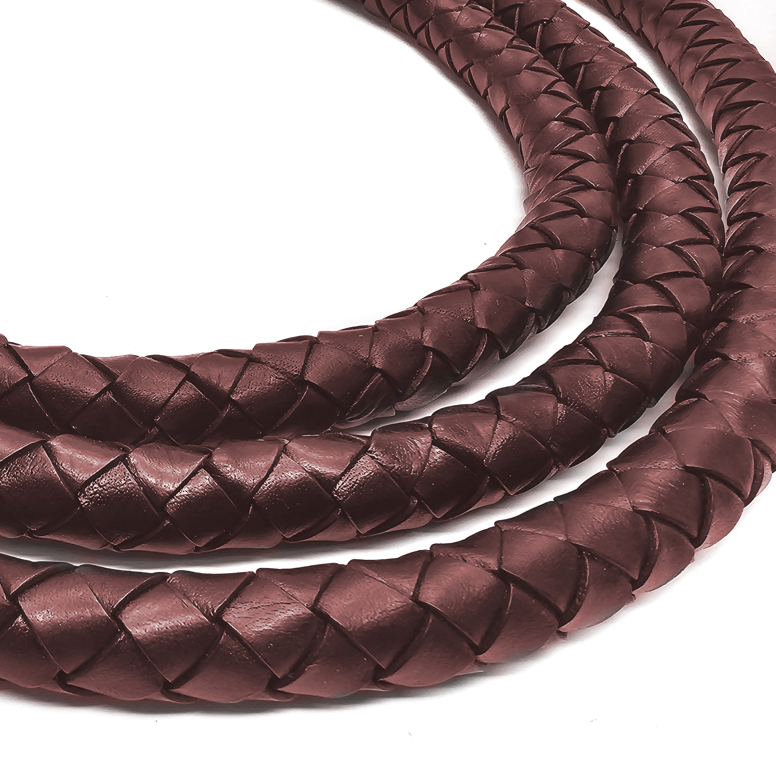 Lederschnur geflochten 20 mm - Weinrot. Länge: 1 Meter