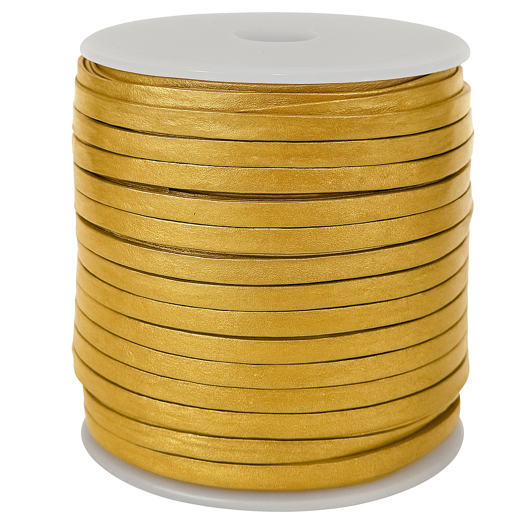 Lederband Flach 4 x 1 mm - Gold. Länge:  15 m