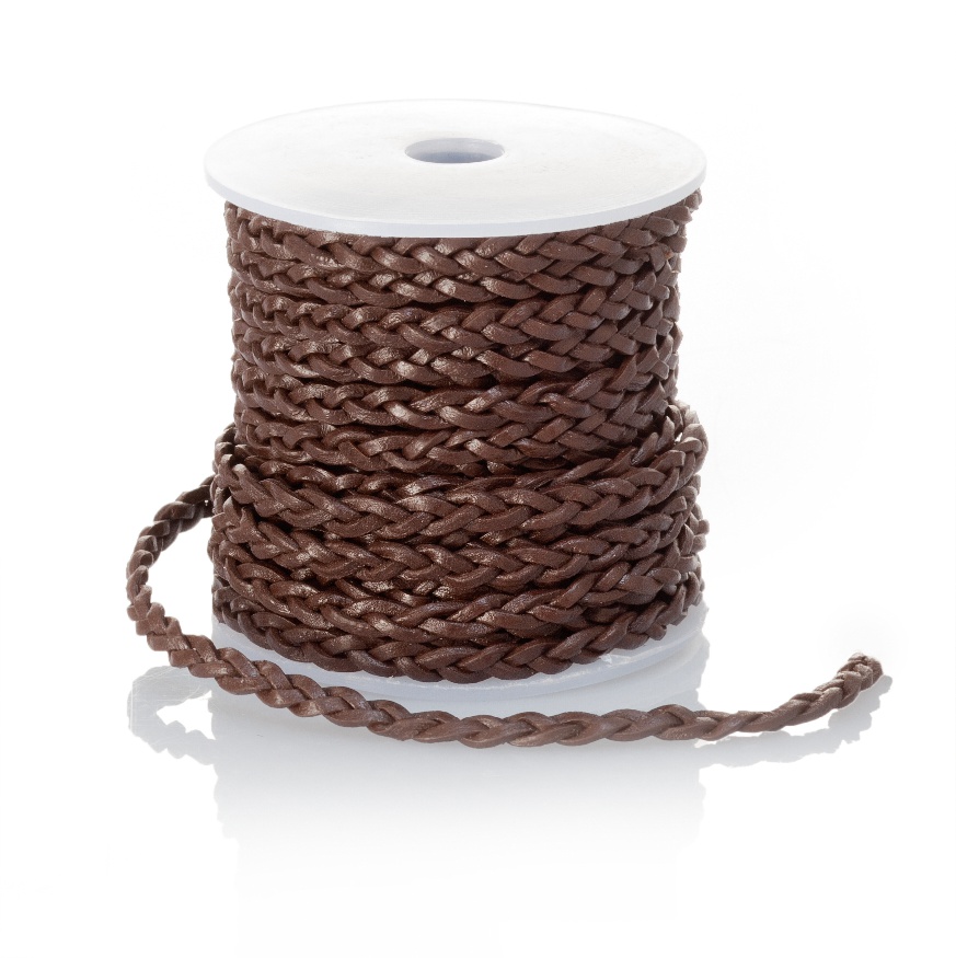 Lederschnur geflochten Flach 4 mm - Braun. Länge: 10 m