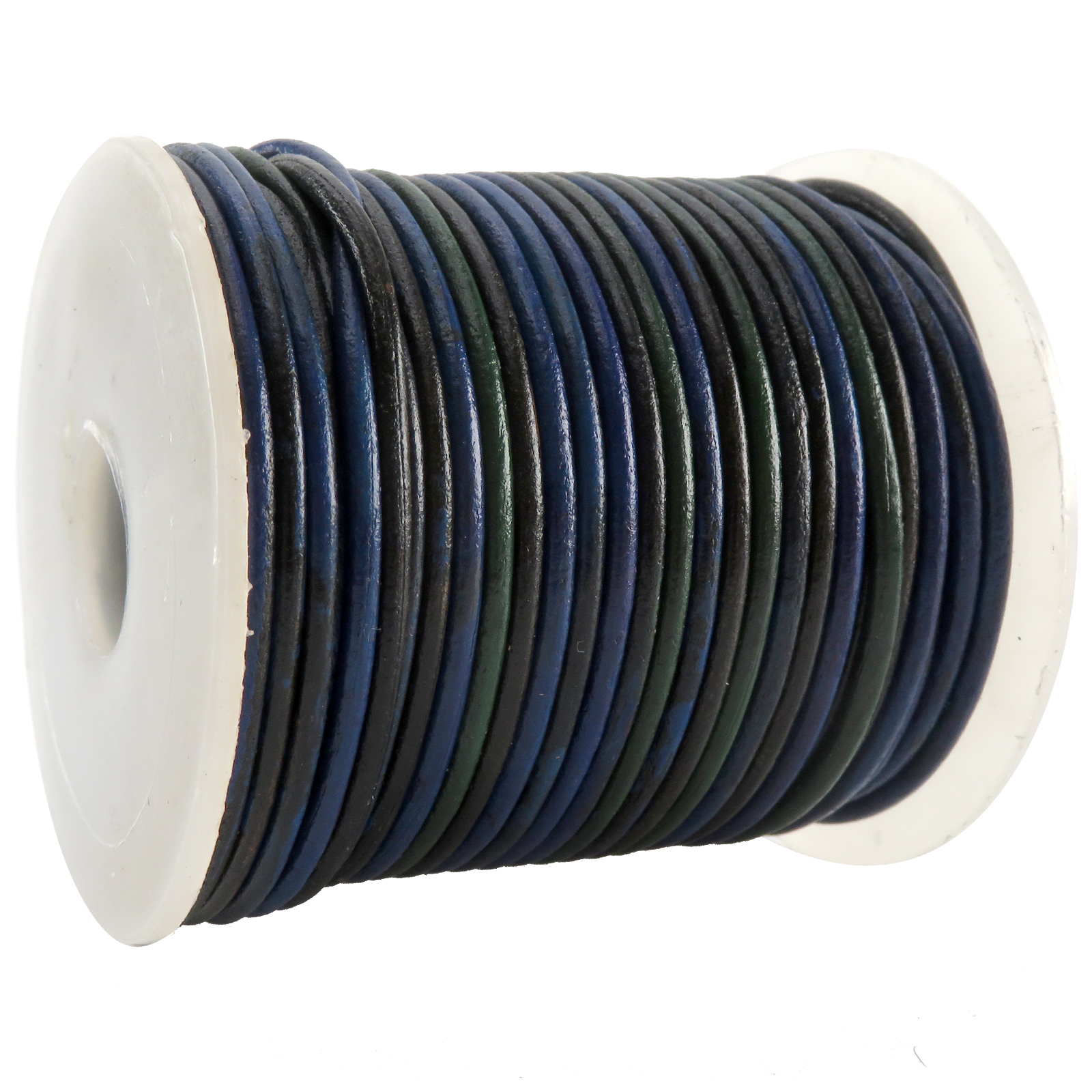 Lederschnur Rund 2 mm - Bicolor Blau/Grün. Länge: 25 m auf Rolle