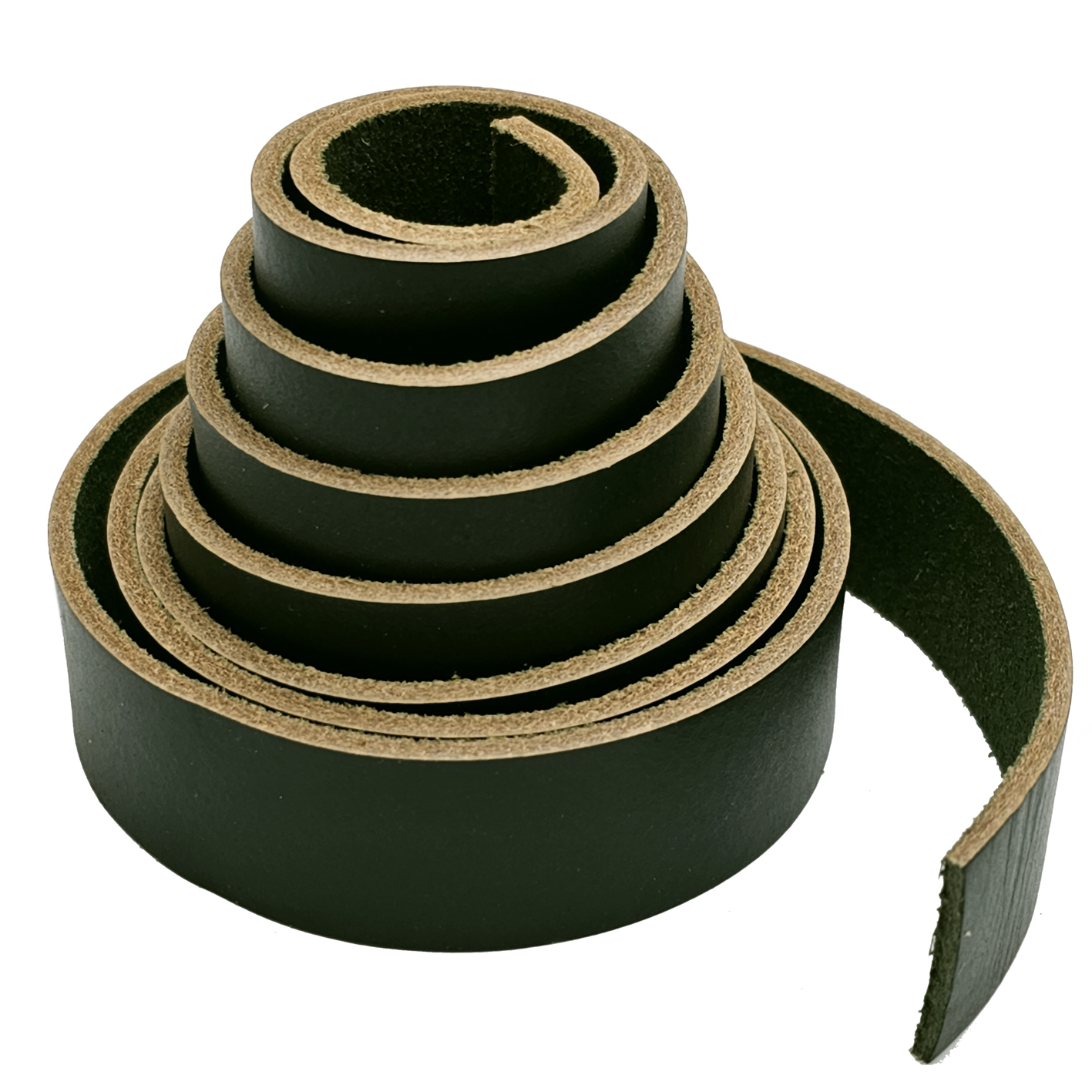 Flacher, weicher Lederriemen in Olive mit einer Länge von 1,5 Metern und einer Breite von 25 mm