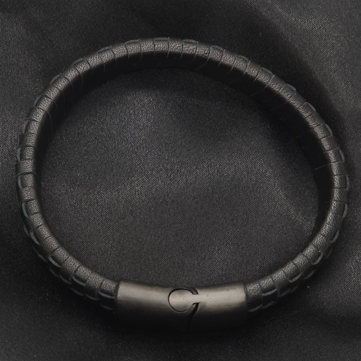 Geflochtenes Lederarmband flach - 12 mm Breite - Schwarz
