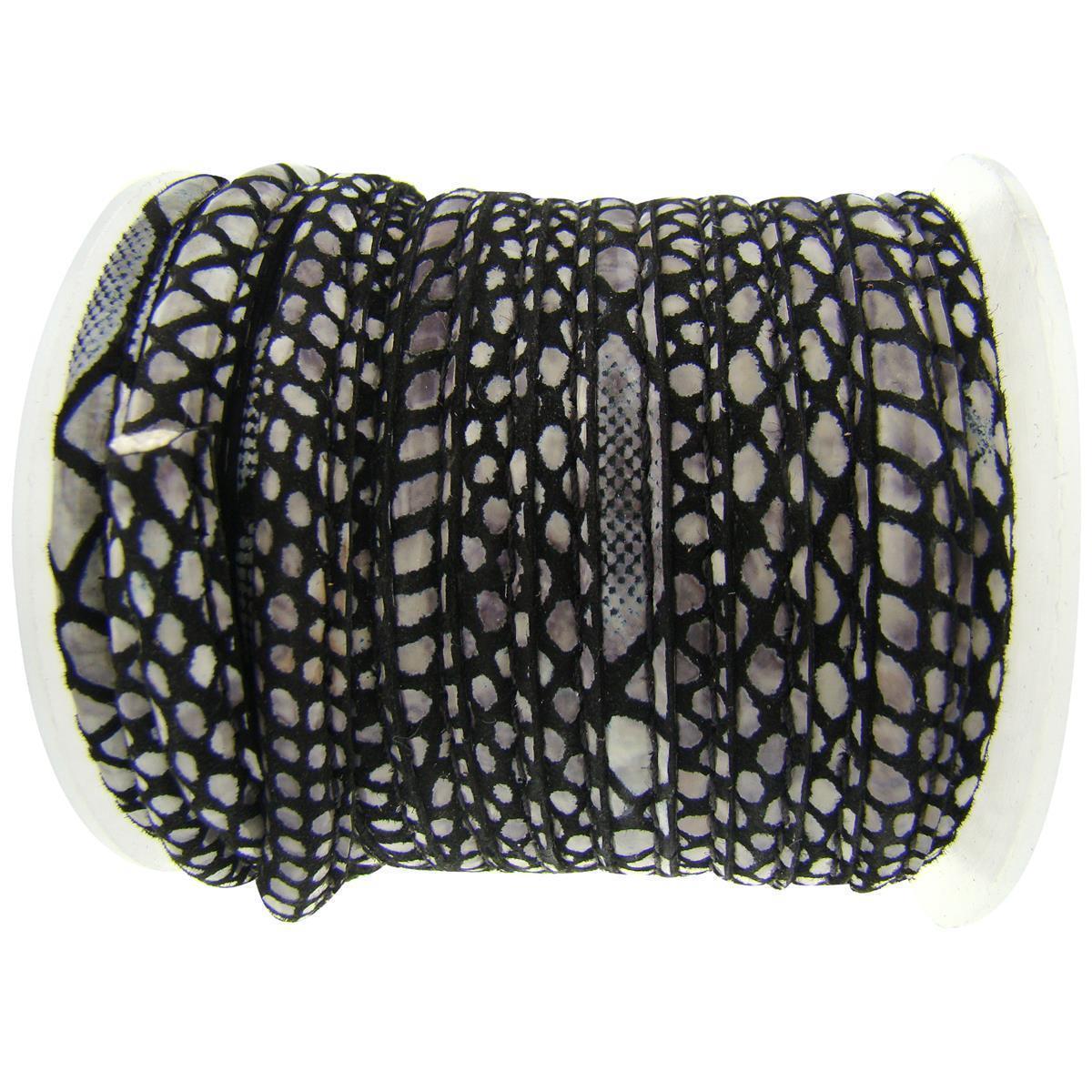 Lederschnur Oval gesäumt | Dicke:  5 mm - Muster Schwarz-Weiß. Länge: 1 m