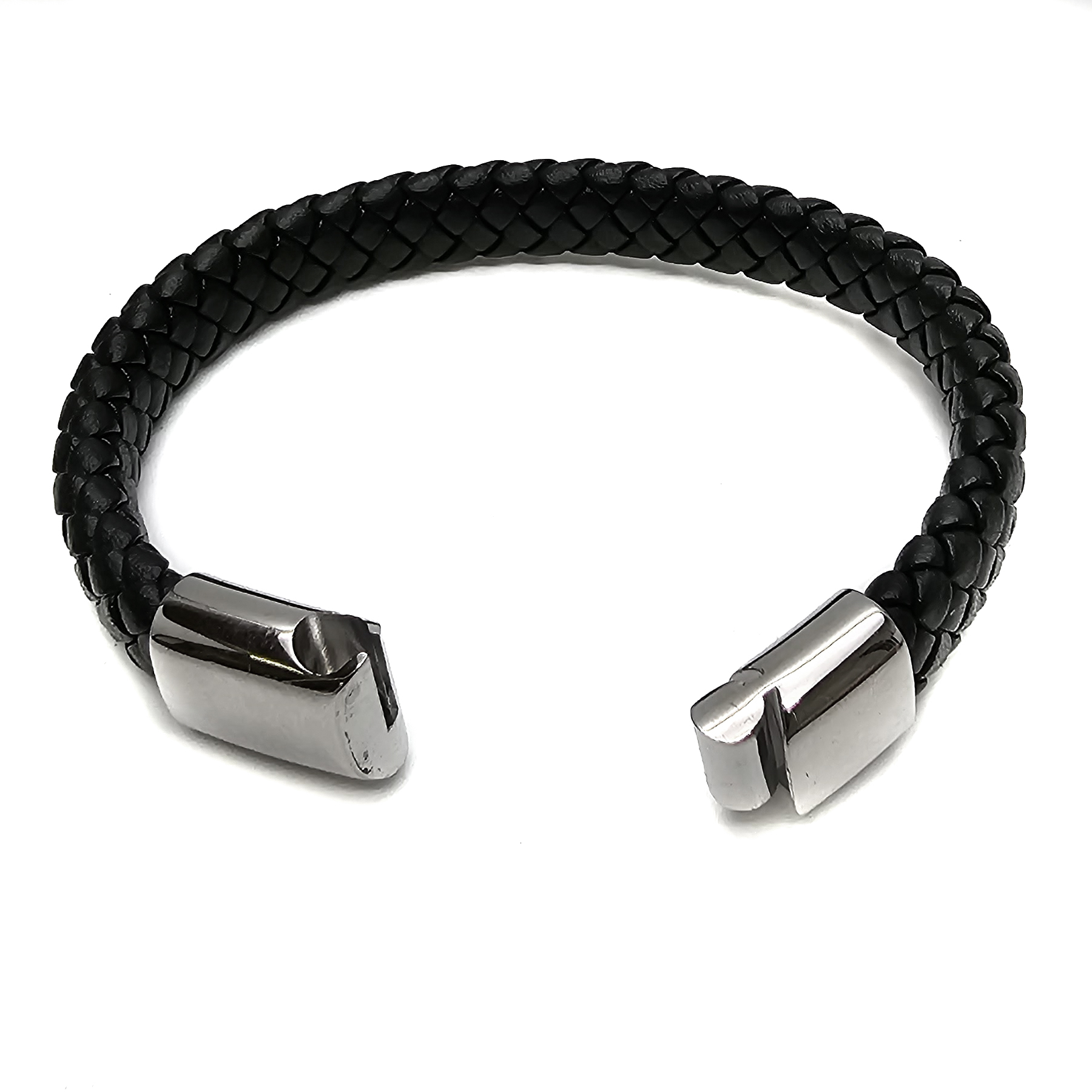Geflochtenes Lederarmband flach - 12 mm Breite - Schwarz. Größe: 20 cm (M)