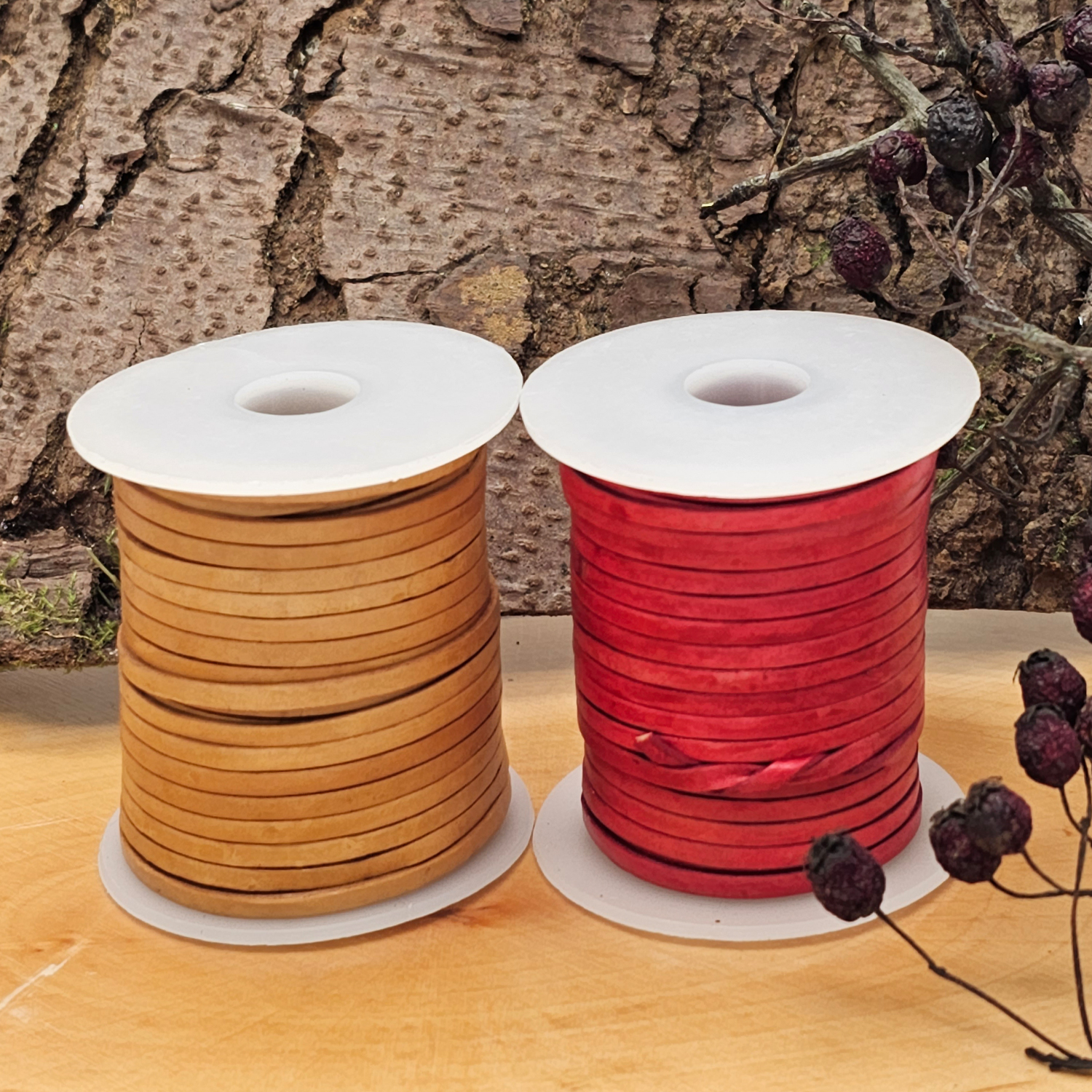 Antik Rotes Lederband, flach 3 mm Breite