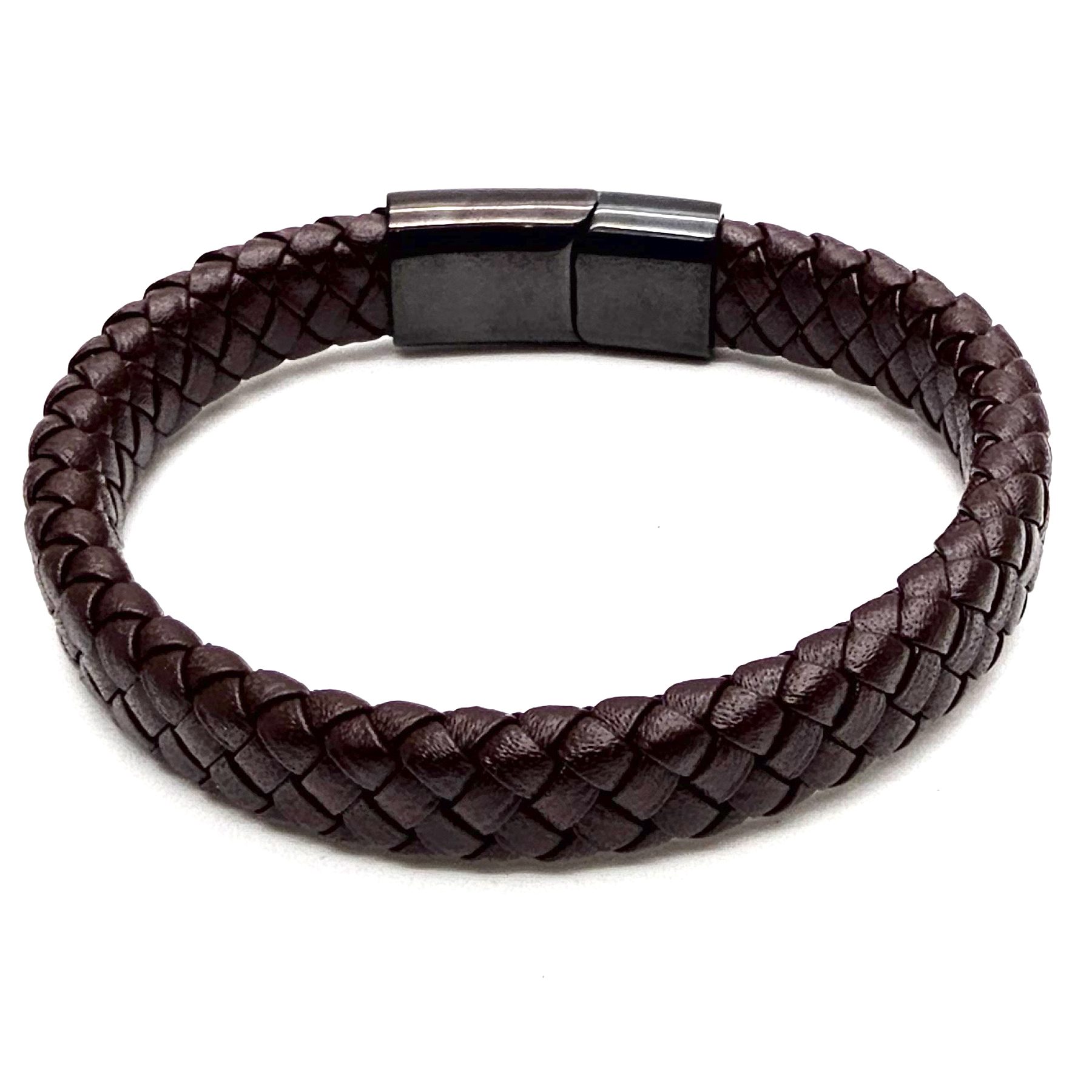 Geflochtenes Lederarmband flach - 12 mm Breite - Braun