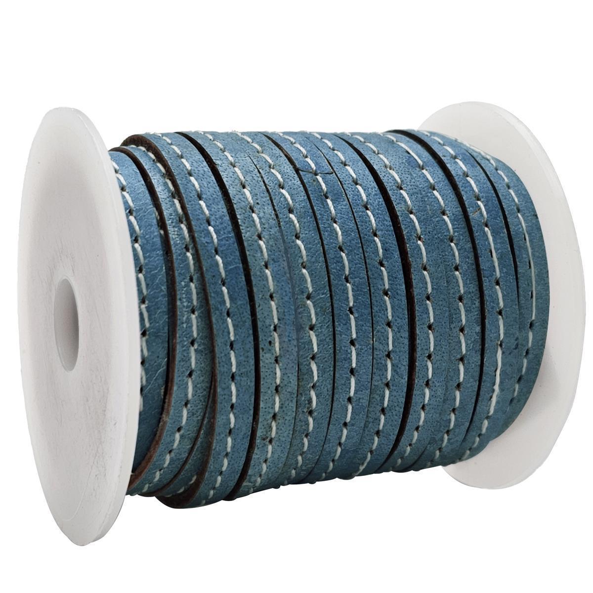Lederband flach mit Ziernaht  5 x 1,5  mm - KO/12 Azurblau 10 m