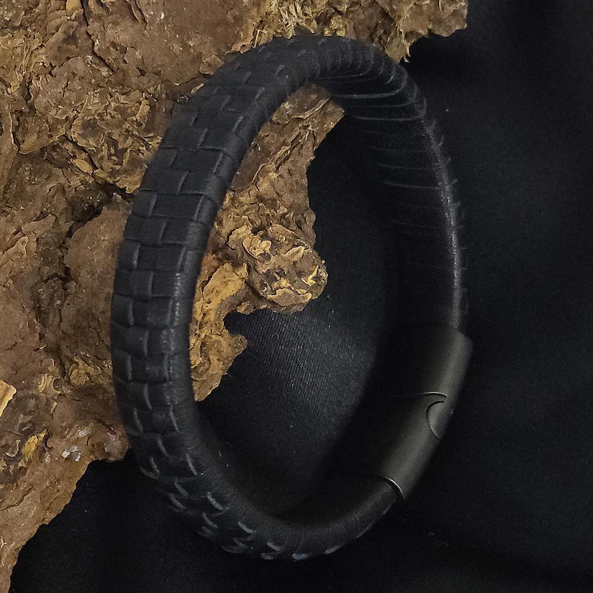 Geflochtenes Lederarmband flach - 12 mm Breite - Schwarz