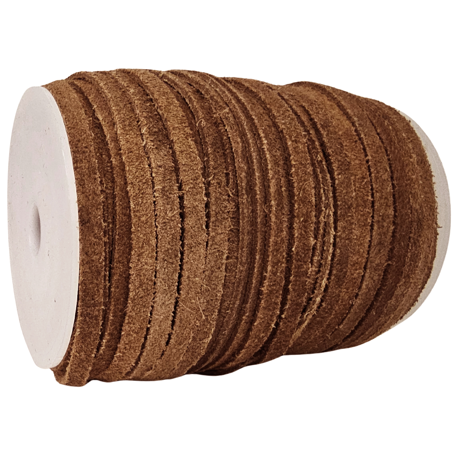 Lederband flach Wildleder 5 x 1,5  mm - Naturbraun 25 m auf Rolle