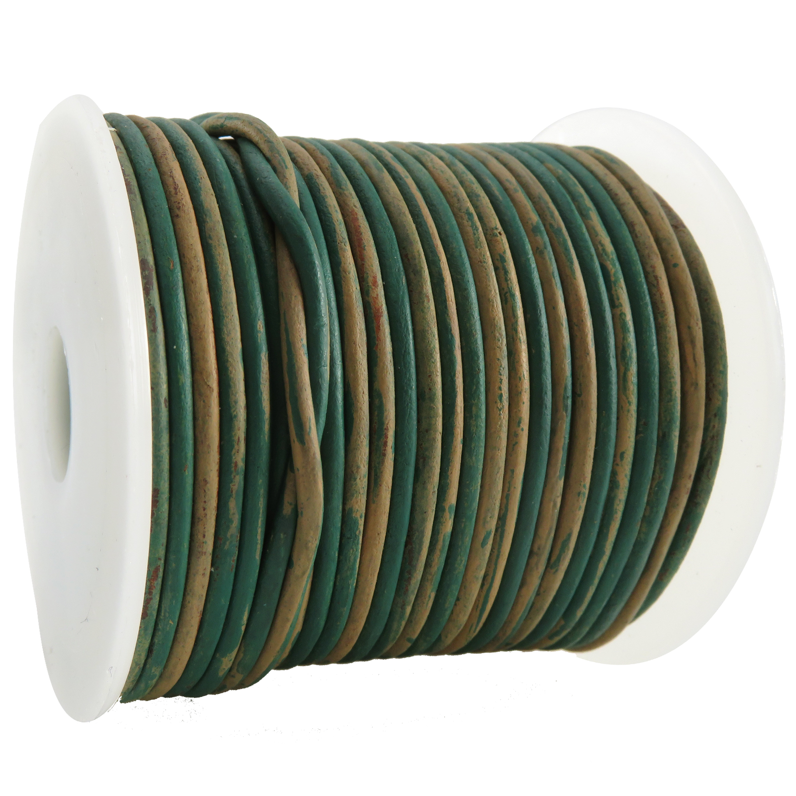 Lederschnur Rund 2 mm - Bicolor Türkis/Beige. Länge: 25 m auf Rolle