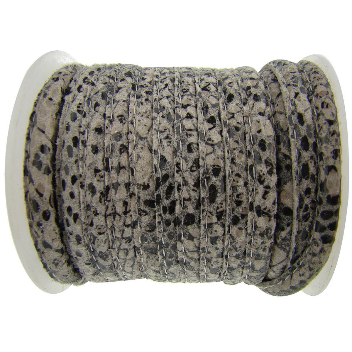Lederschnur Oval gesäumt | Dicke:  4 mm - Schwarz-Weiß gemustert. Länge: 5 m