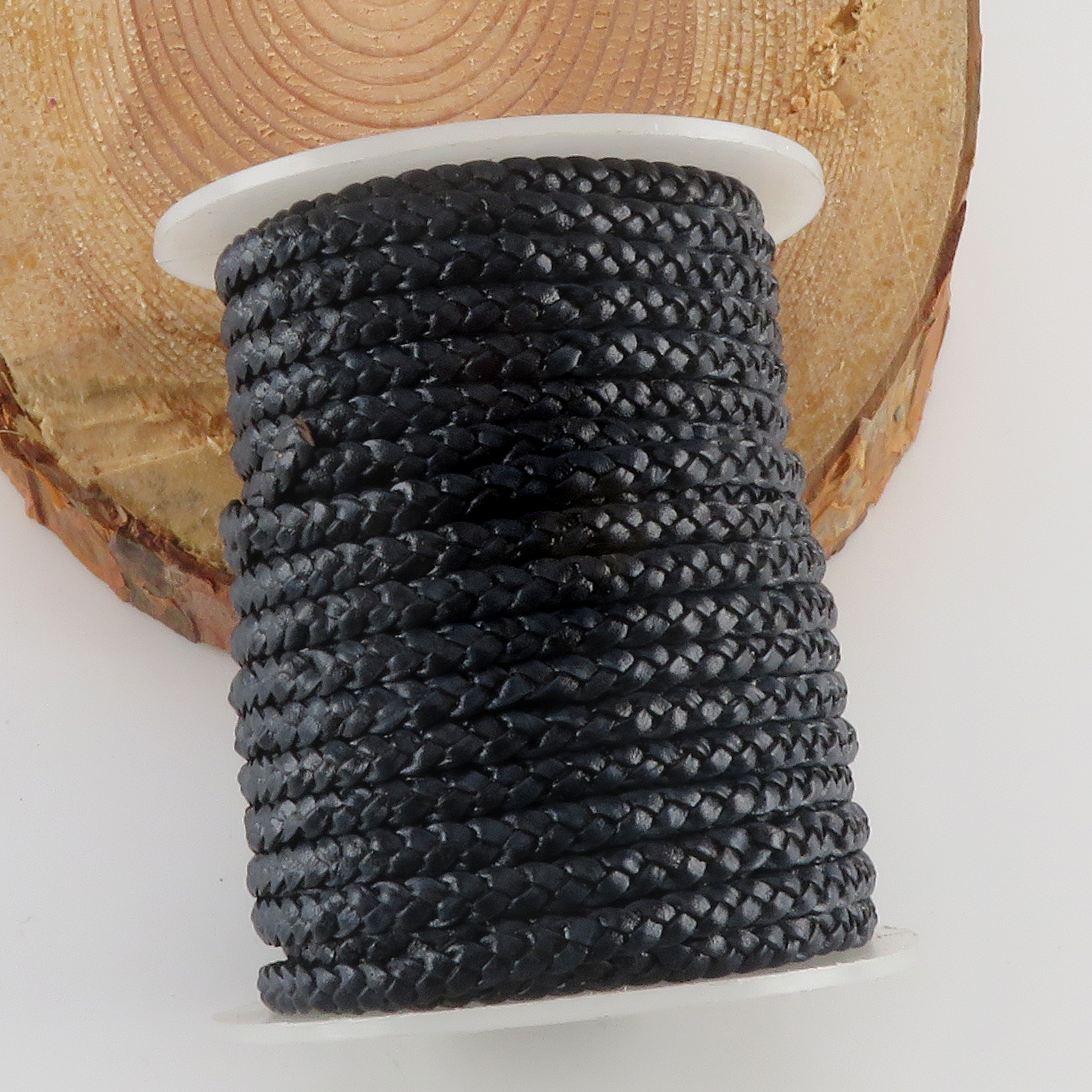 Lederschnur geflochten Flach 5 mm - Navy. Länge: 3 m