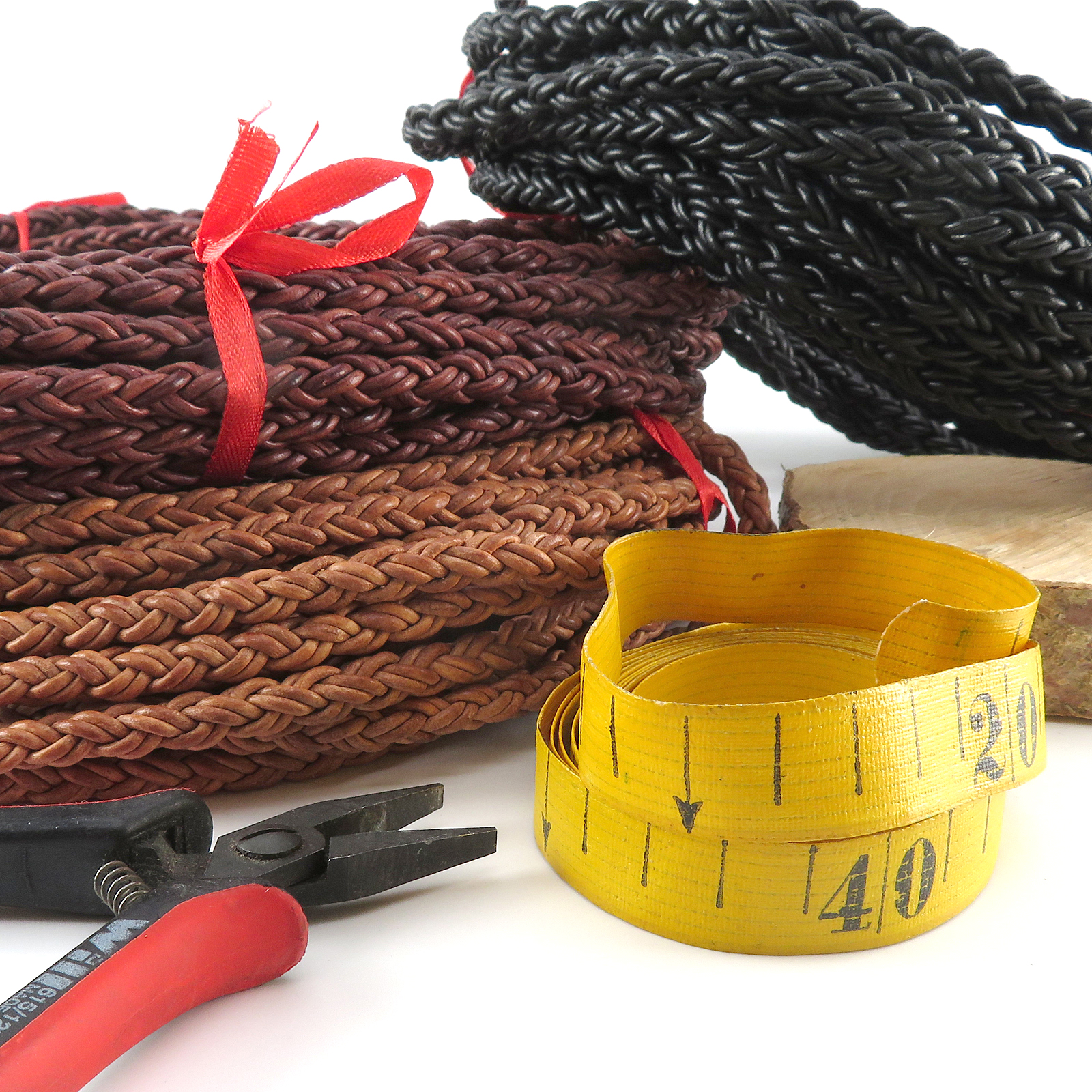 Lederschnur geflochten 7 mm - Braun. Länge: 10 m
