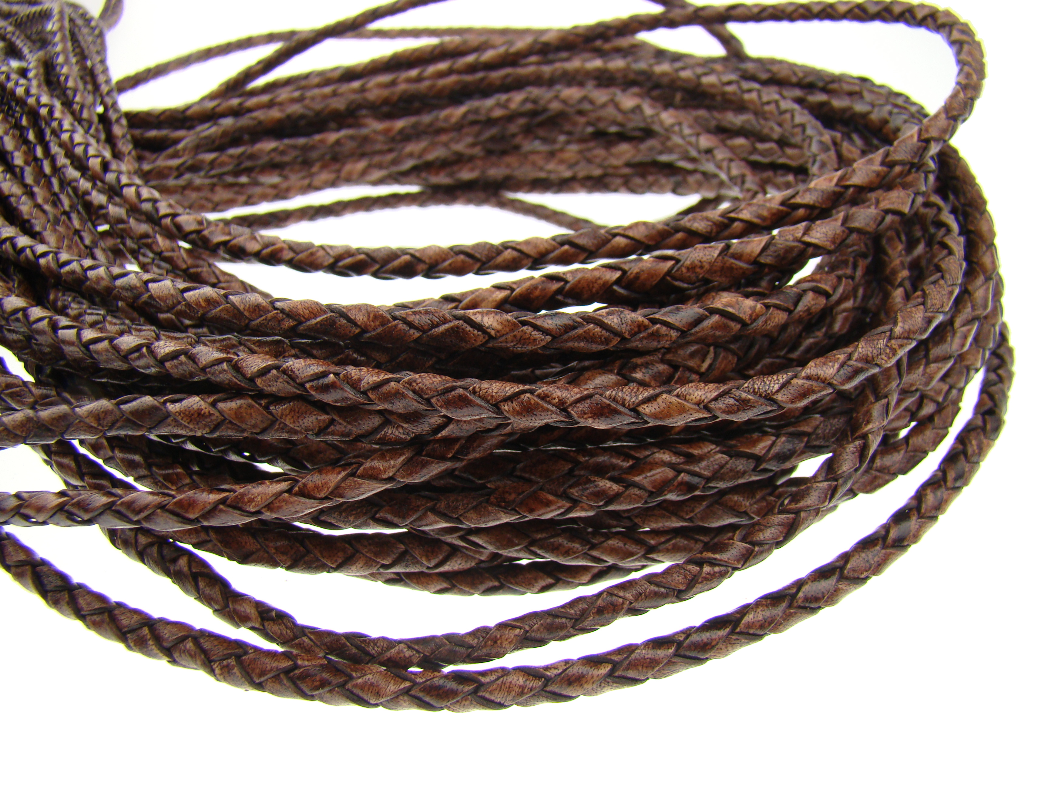 Lederschnur geflochten 4 mm - Antik Dunkelbraun. Länge: 20 m