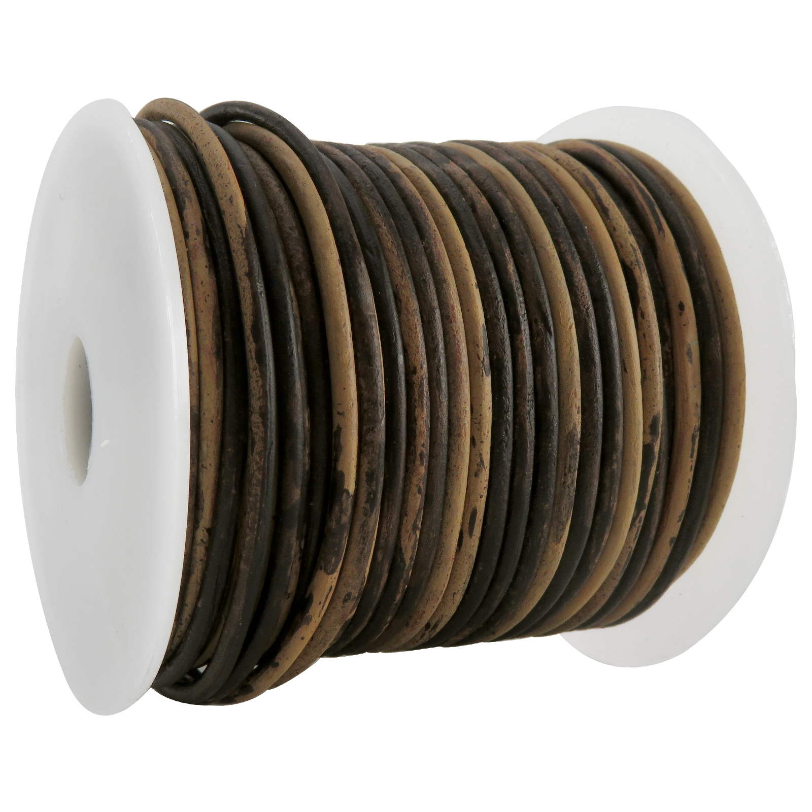 Lederschnur Rund 2 mm - Bicolor Braun/Beige. Länge: 25 m auf Rolle