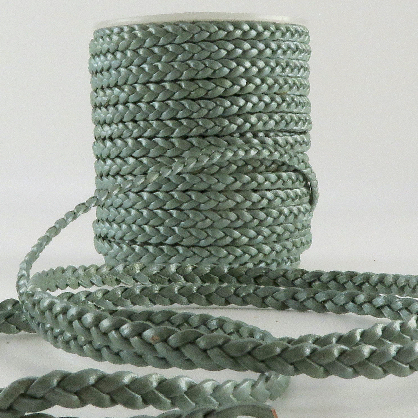 Lederschnur geflochten Flach 5 mm - Türkis Metallic. Länge: 5 m