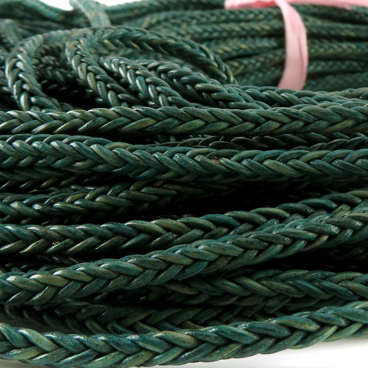 Lederschnur geflochten quadratisch 3 mm - Mesh Grün. Länge: 10 m