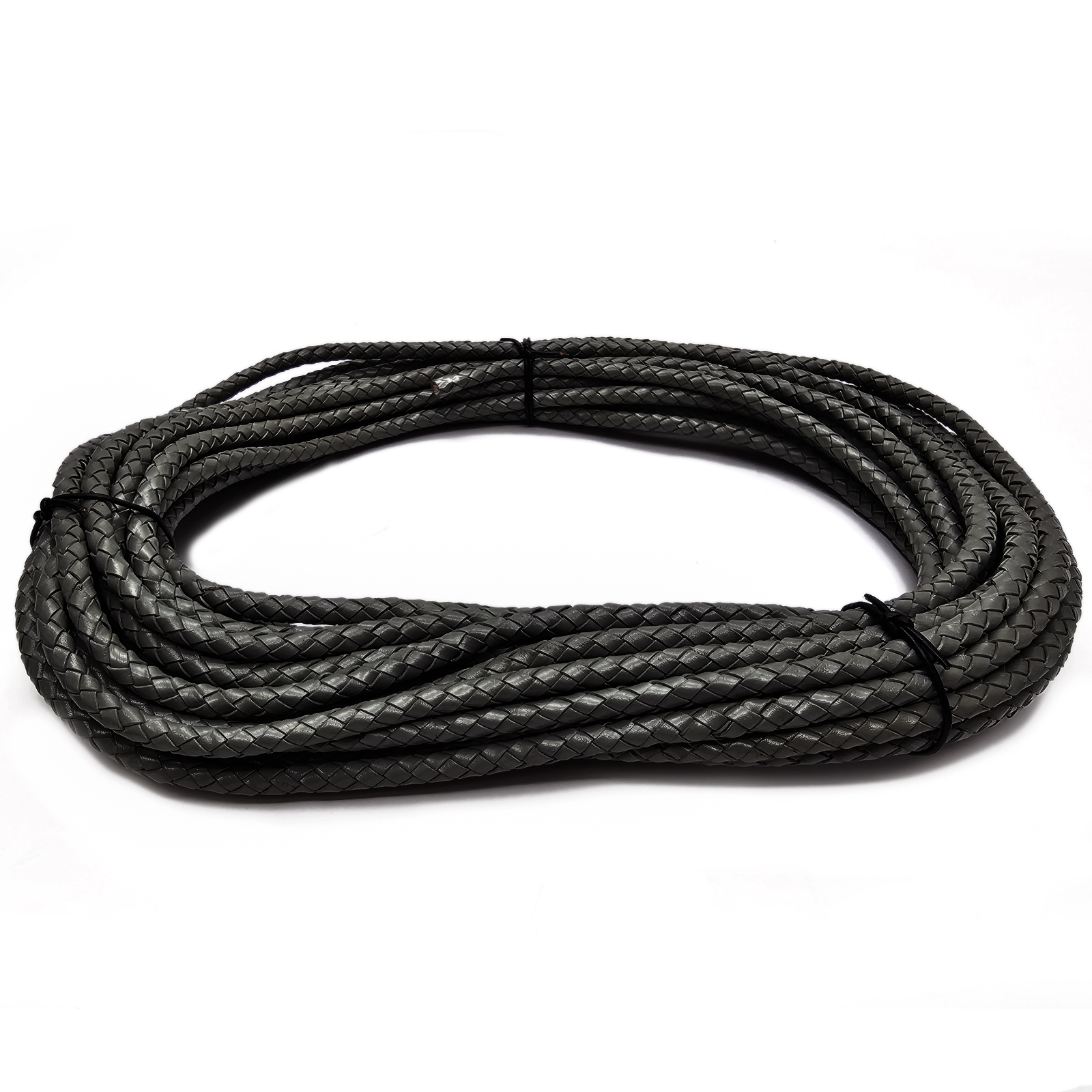 Lederschnur rund geflochten 6 mm - Schwarz. Länge: 20 m
