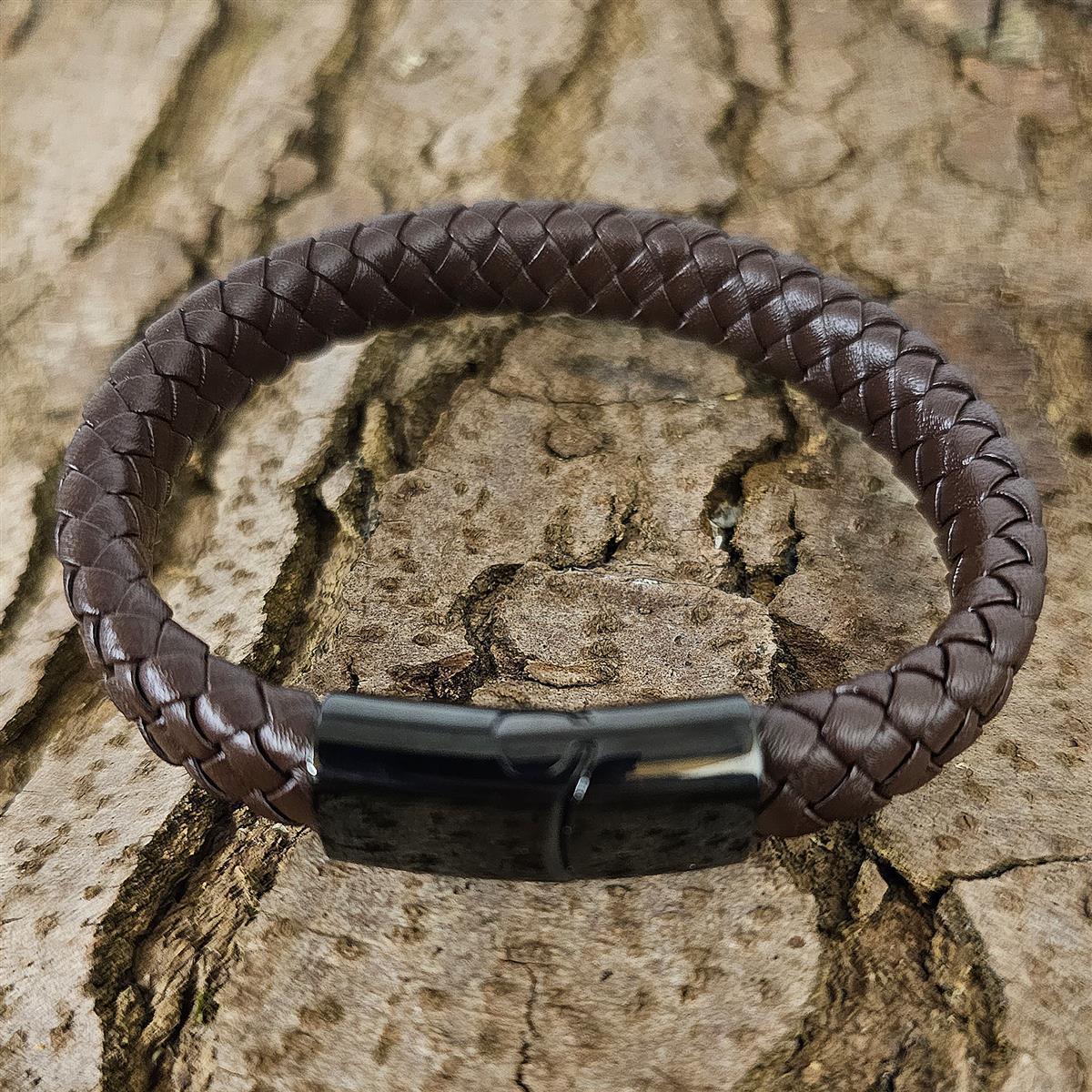 Geflochtenes Lederarmband flach - 12 mm Breite - Braun
