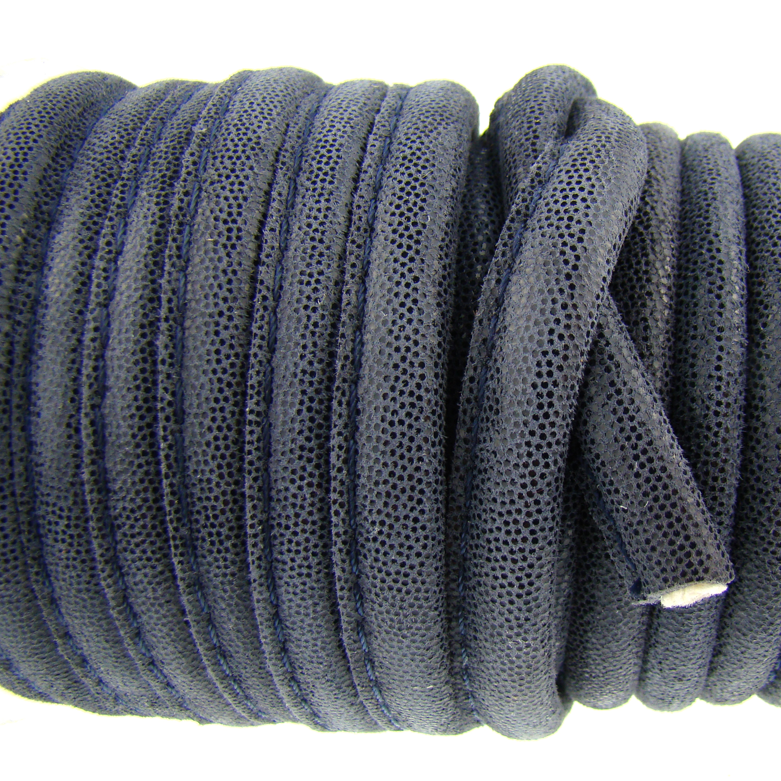 Lederschnur Oval gesäumt | Dicke:  5 mm - Punkte Blau. Länge: 3 m