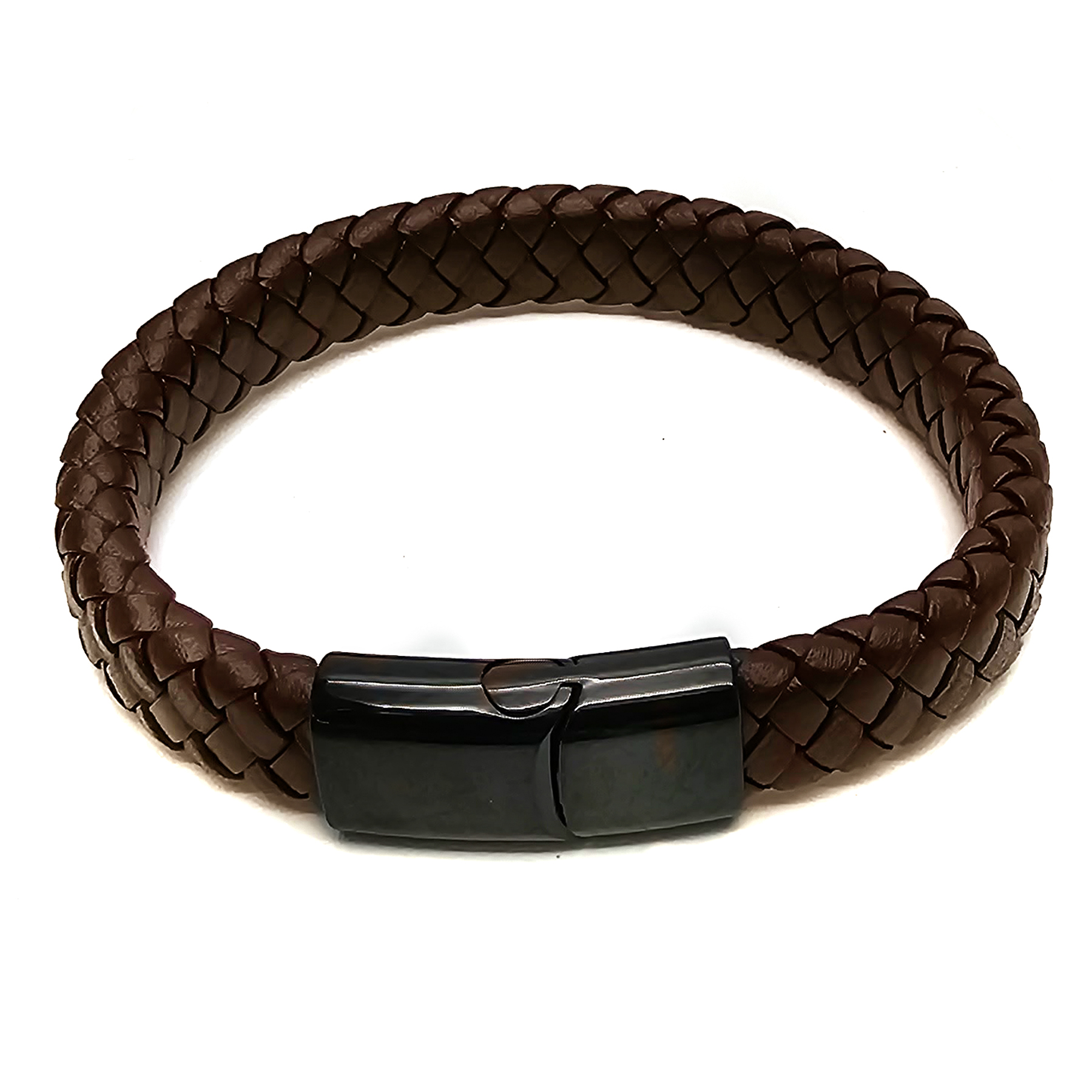 Geflochtenes Lederarmband flach - 12 mm Breite - Braun