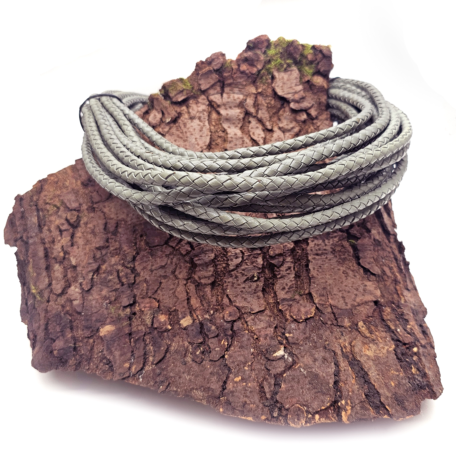Geflochtenes Lederband, Lederriemen, Boloschnur in 7 mm Durchmesser und der Farbe Grau