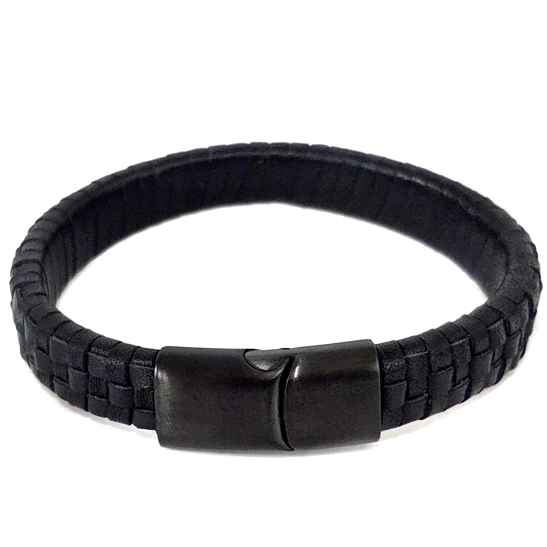 Geflochtenes Lederarmband flach - 12 mm Breite - Schwarz. Größe: 20 cm (M)