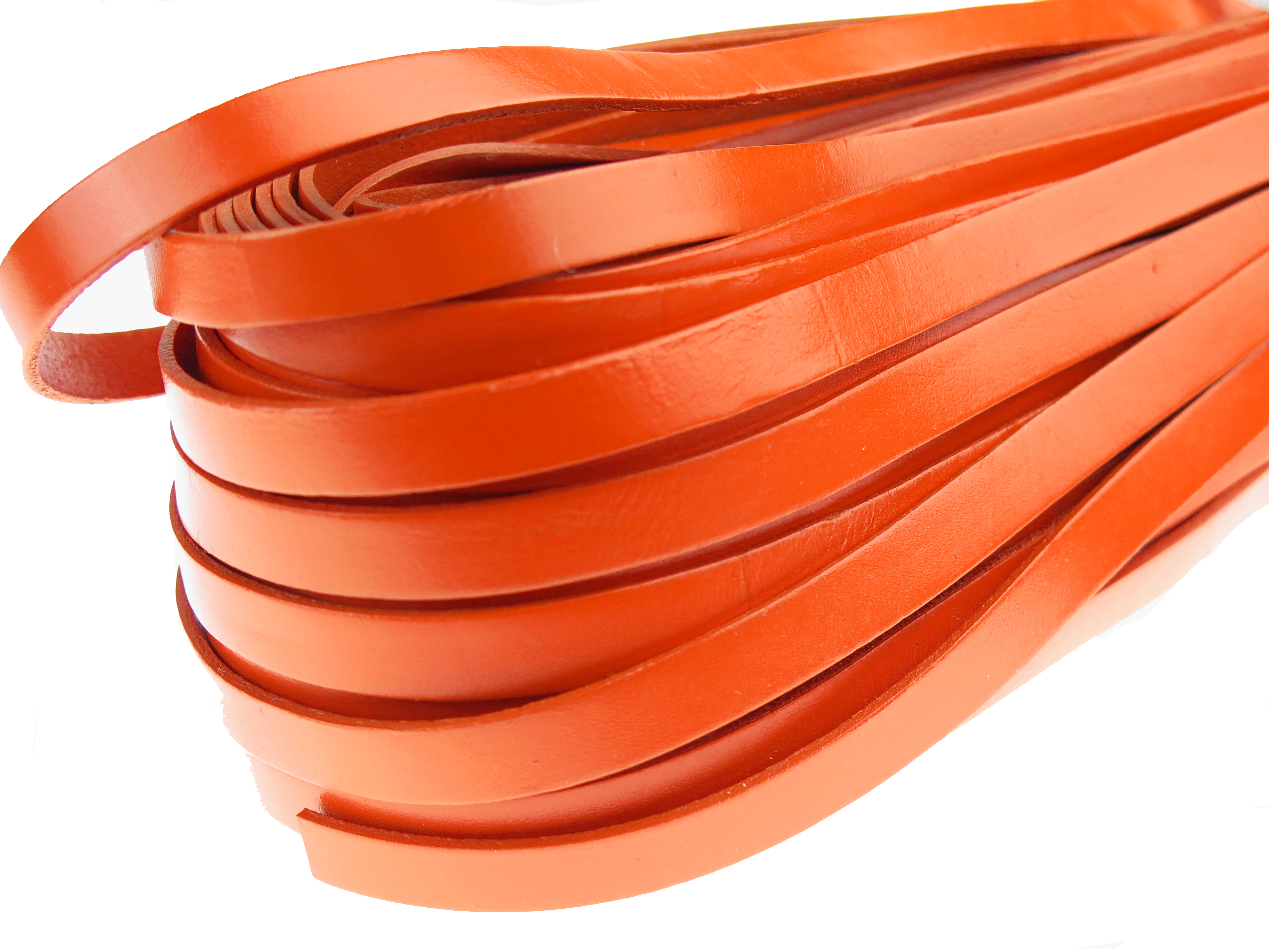 Lederband Flach 1 cm x 2 mm - Orange. Länge: 50 m