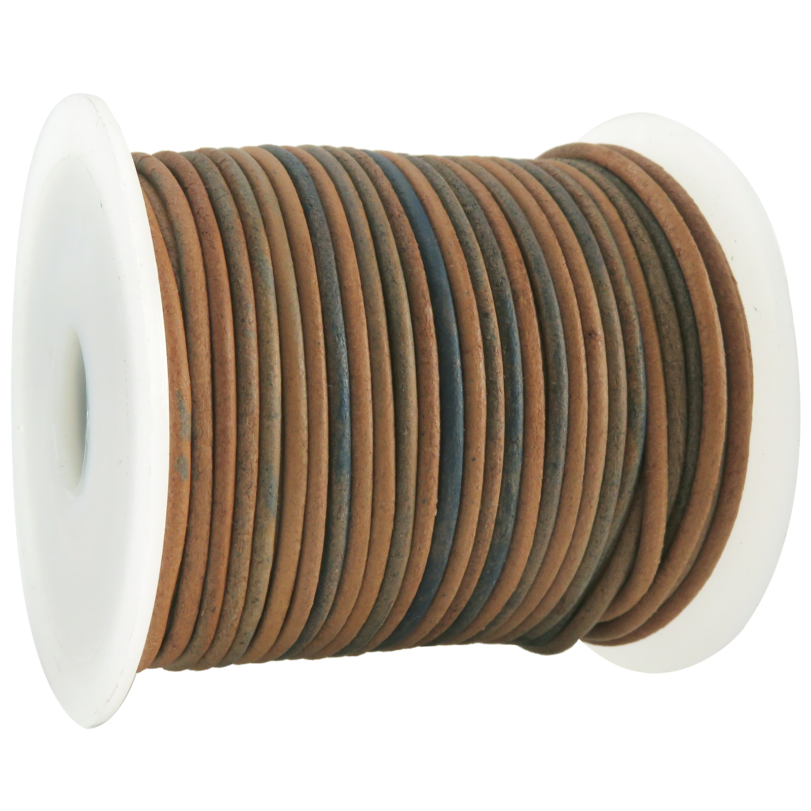 Lederschnur Rund 2 mm - Bicolor Hellblau/Beige. Länge: 25 m auf Rolle