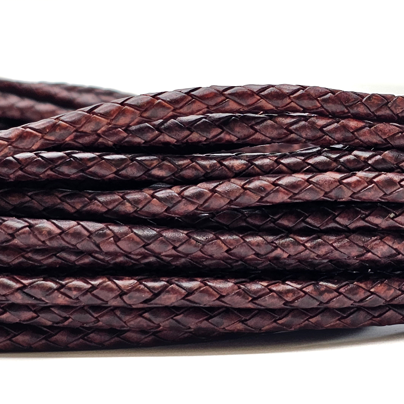 Lederschnur geflochten 5 mm - Antik Braun. Länge: 20 m