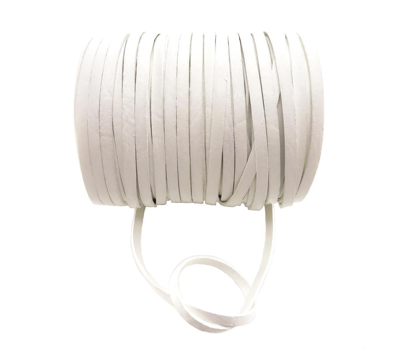 Lederband Flach 5 mm x 2 mm - Weiß. Länge: 25 m auf Rolle