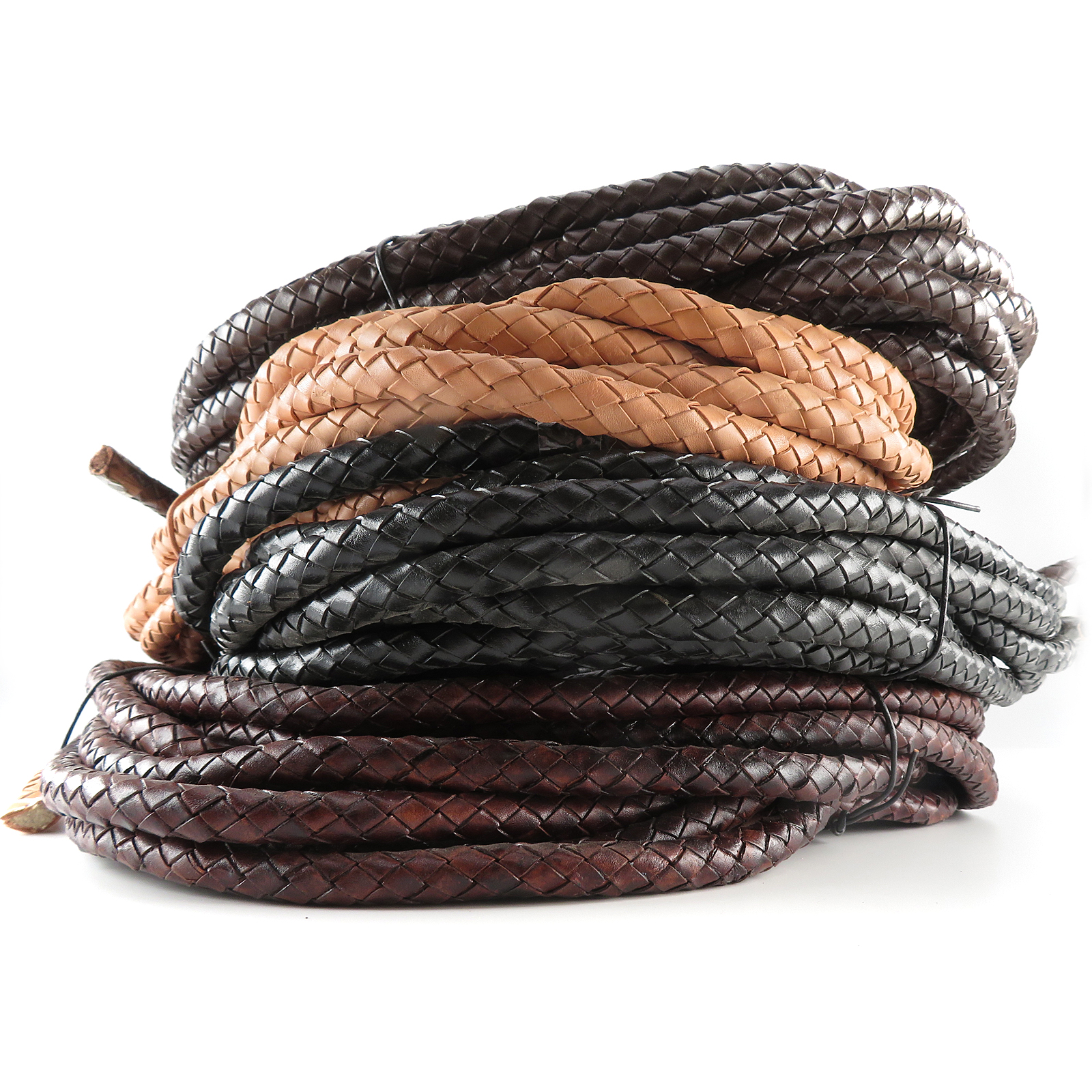 Lederschnur geflochten 10 mm - Schwarz. Länge: 5 m