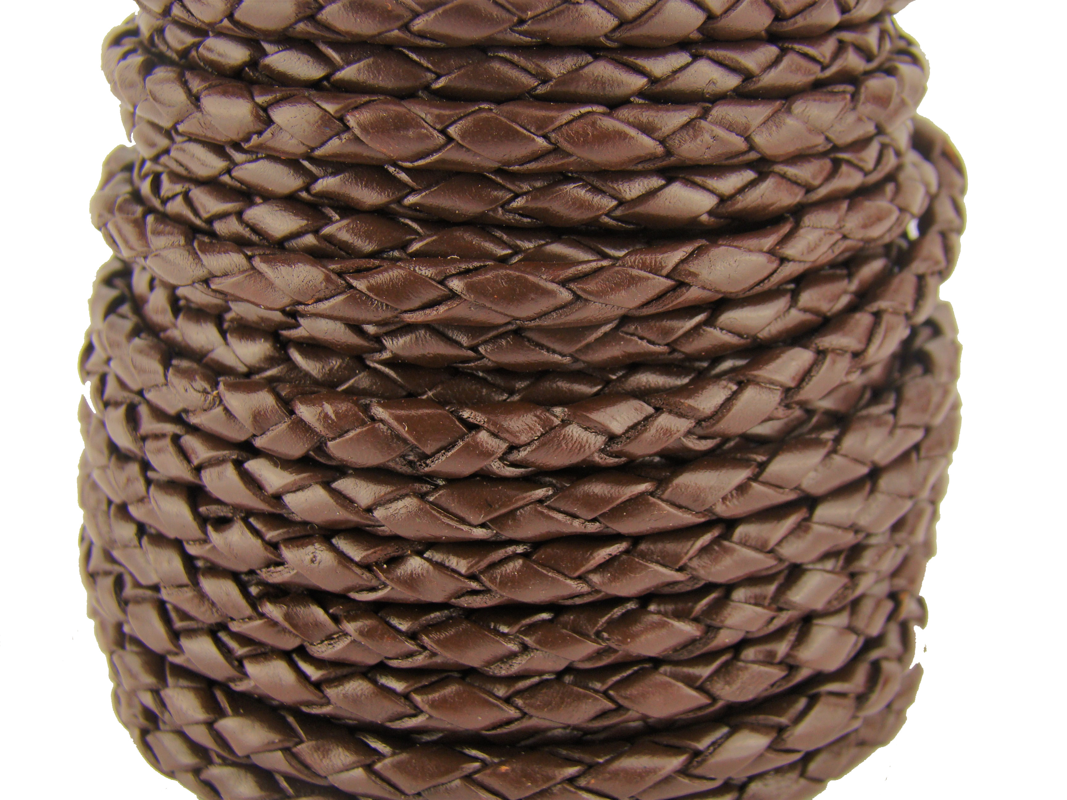 Lederschnur geflochten 4 mm - Braun. Länge: 1 m