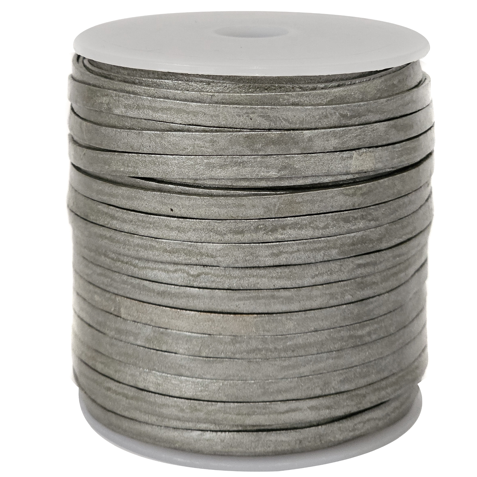 Lederband Flach 4 x 1 mm - Silber. Länge: 25 m auf Rolle