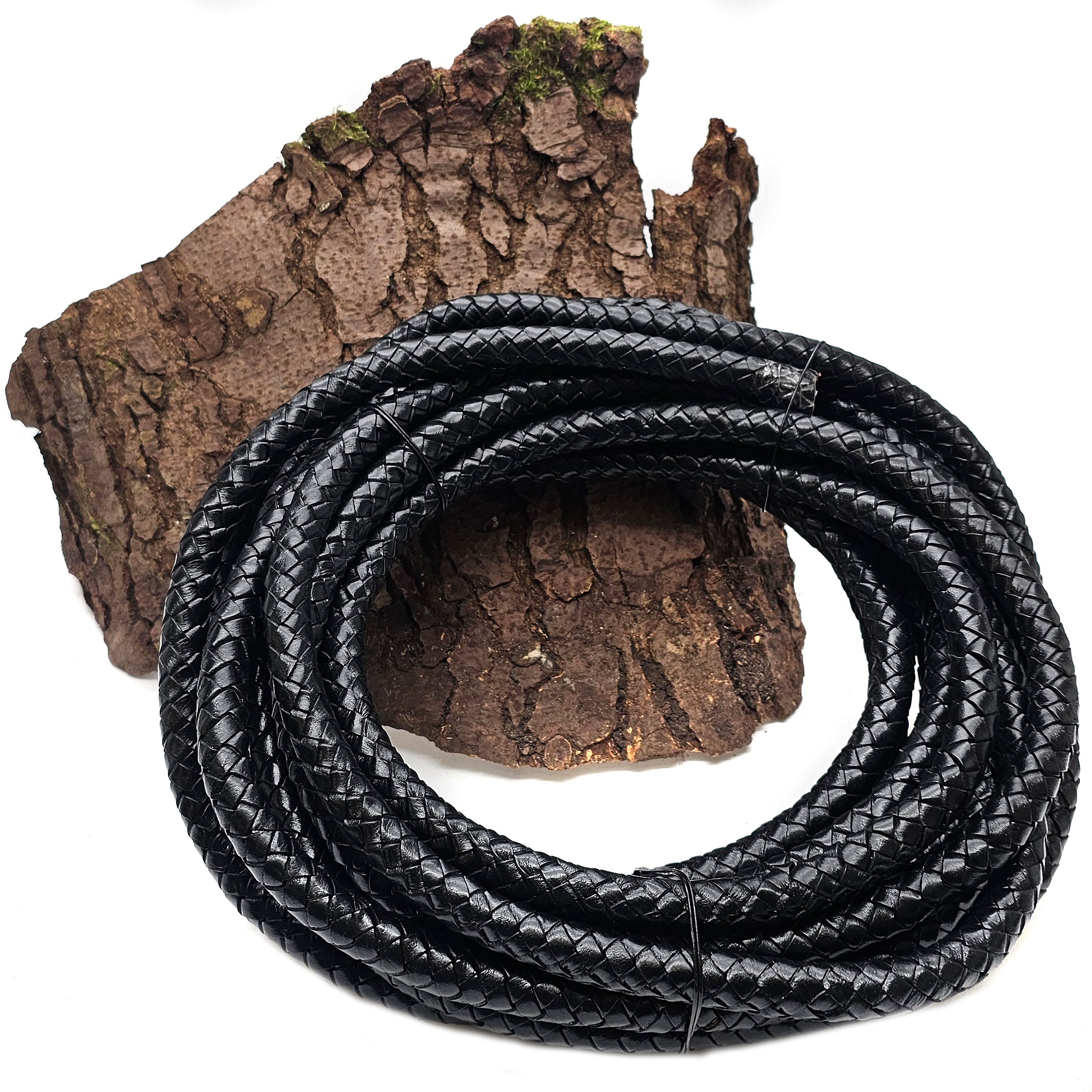 Lederschnur geflochten 15 mm - Schwarz. Länge: 3 m