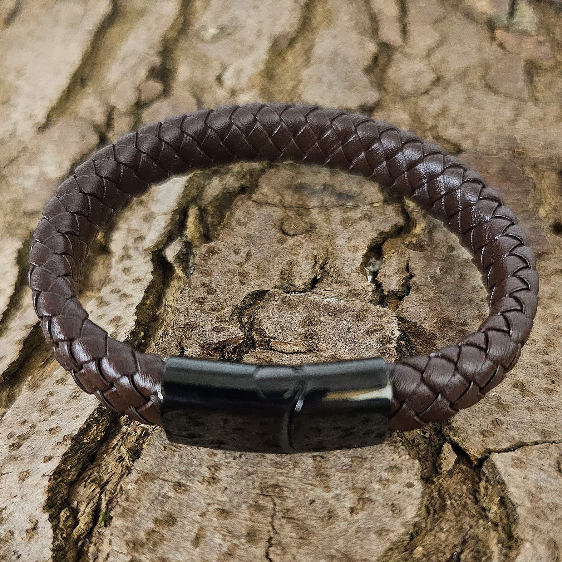 Geflochtenes Lederarmband flach - 12 mm Breite - Braun