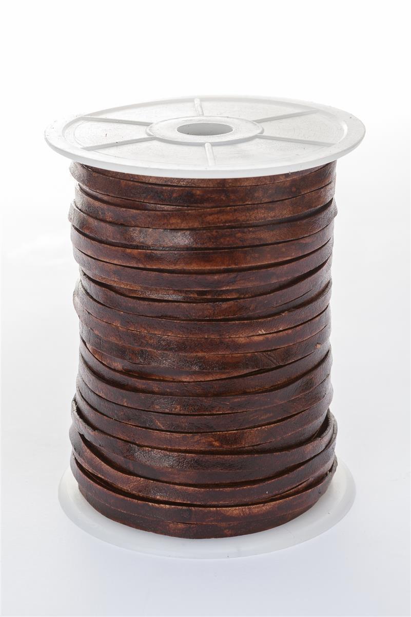 Lederband Flach 5 mm x 1,5 mm - Antik Braun. Länge: 2 m