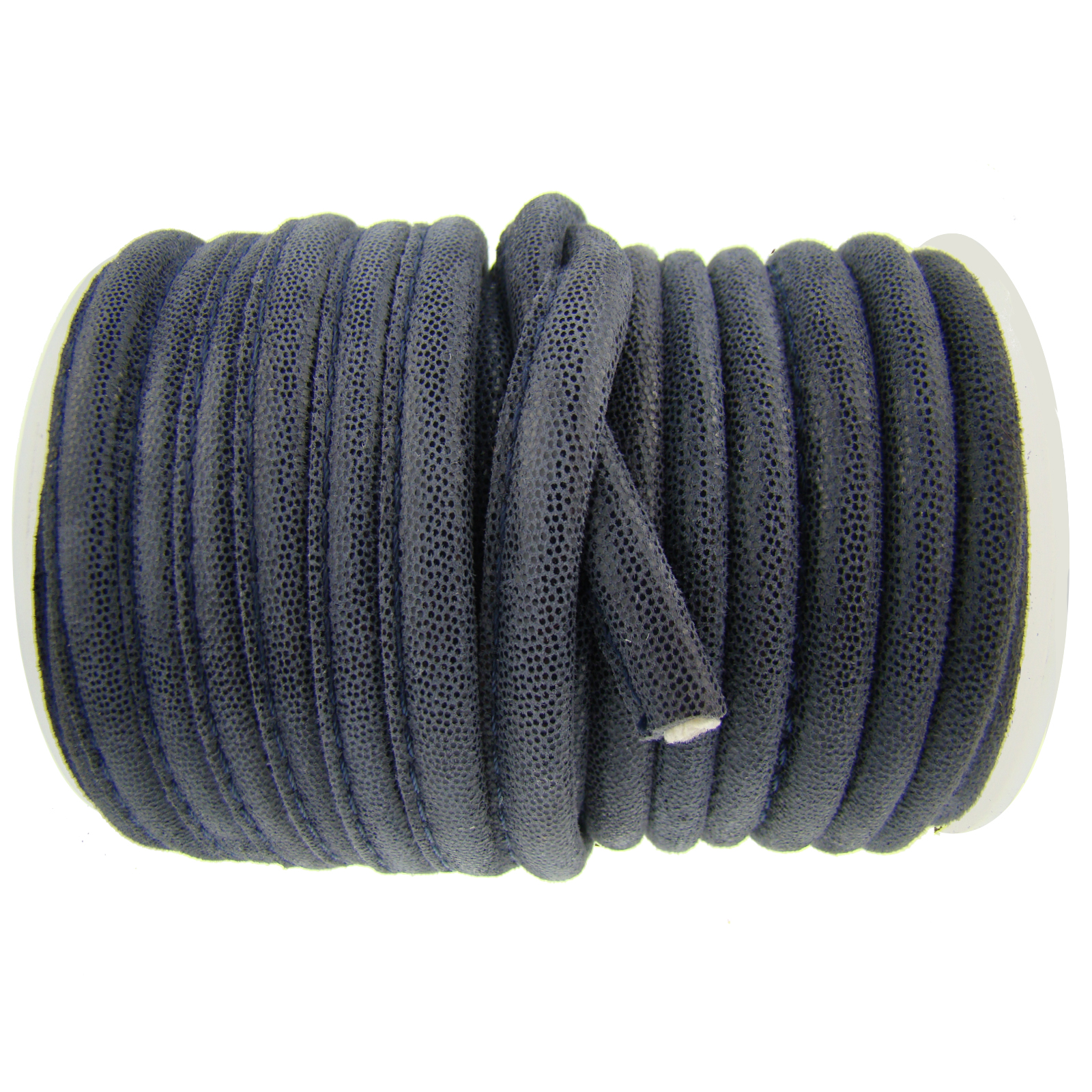Lederschnur Oval gesäumt | Dicke:  5 mm - Punkte Blau. Länge: 3 m
