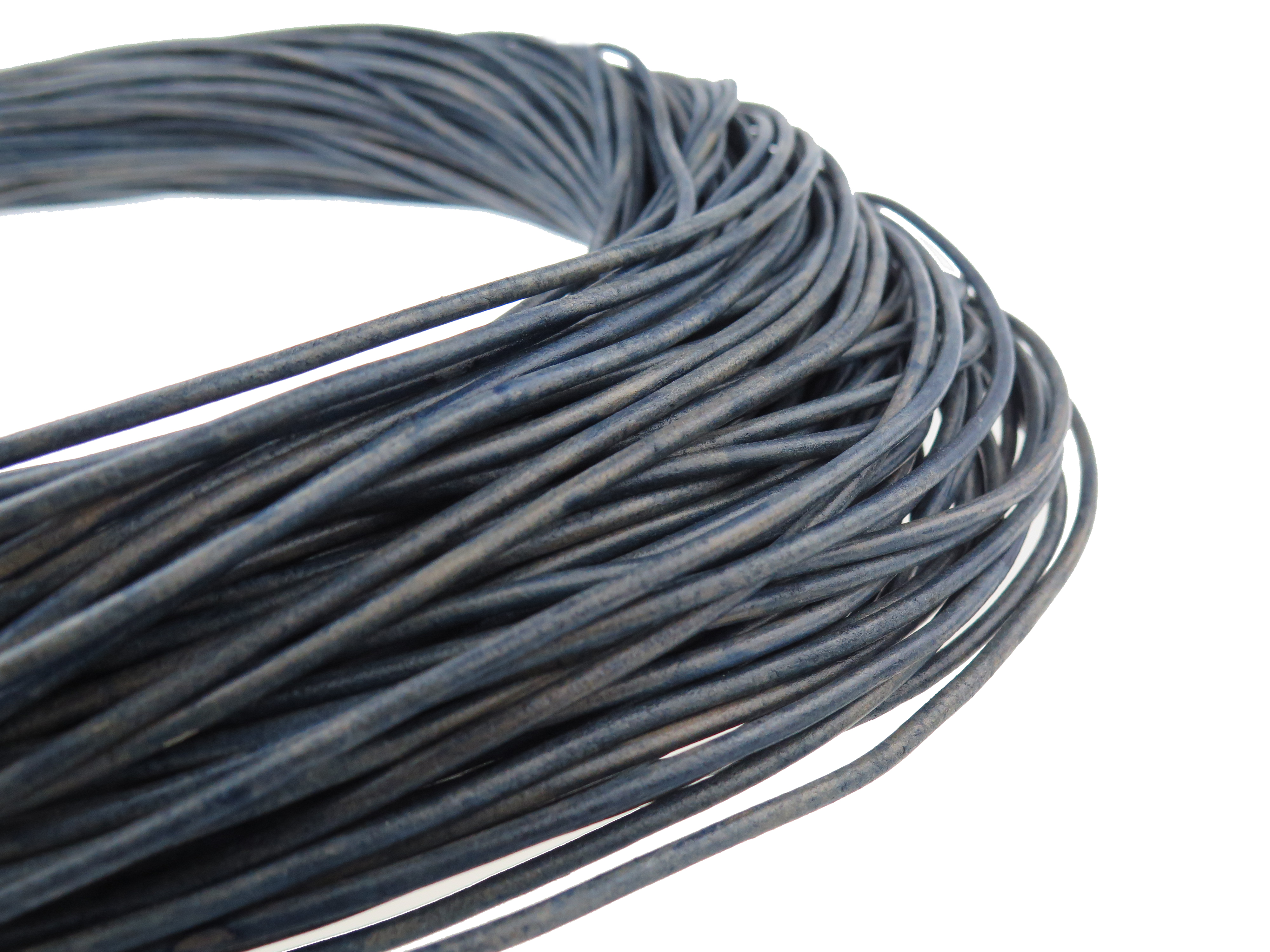 Lederschnur Rund 3 mm - Jeansblau/ Antik Blau. Länge: 30 m