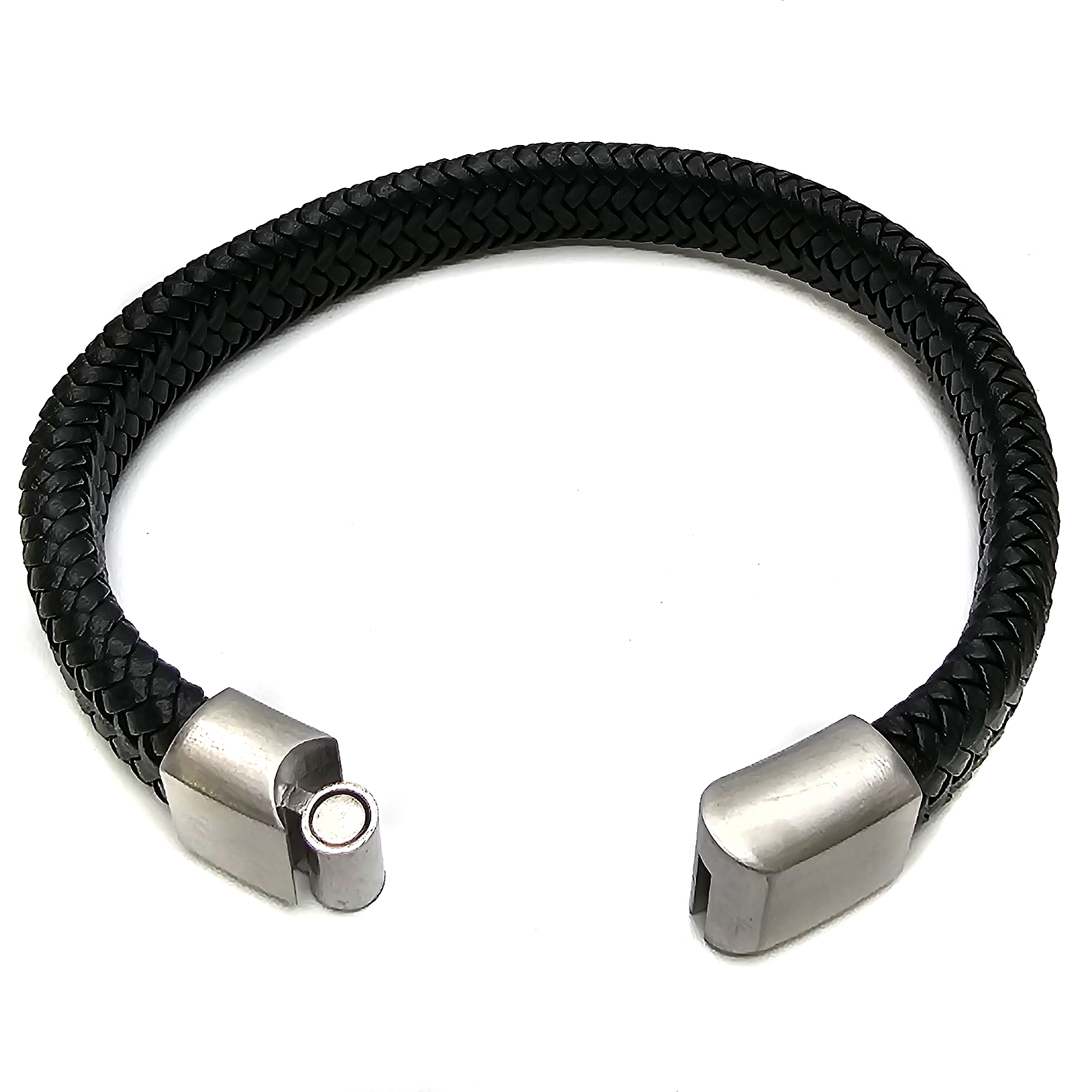 Geflochtenes Lederarmband flach fein - 12 mm Breite - Schwarz. Größe: 20 cm (M)