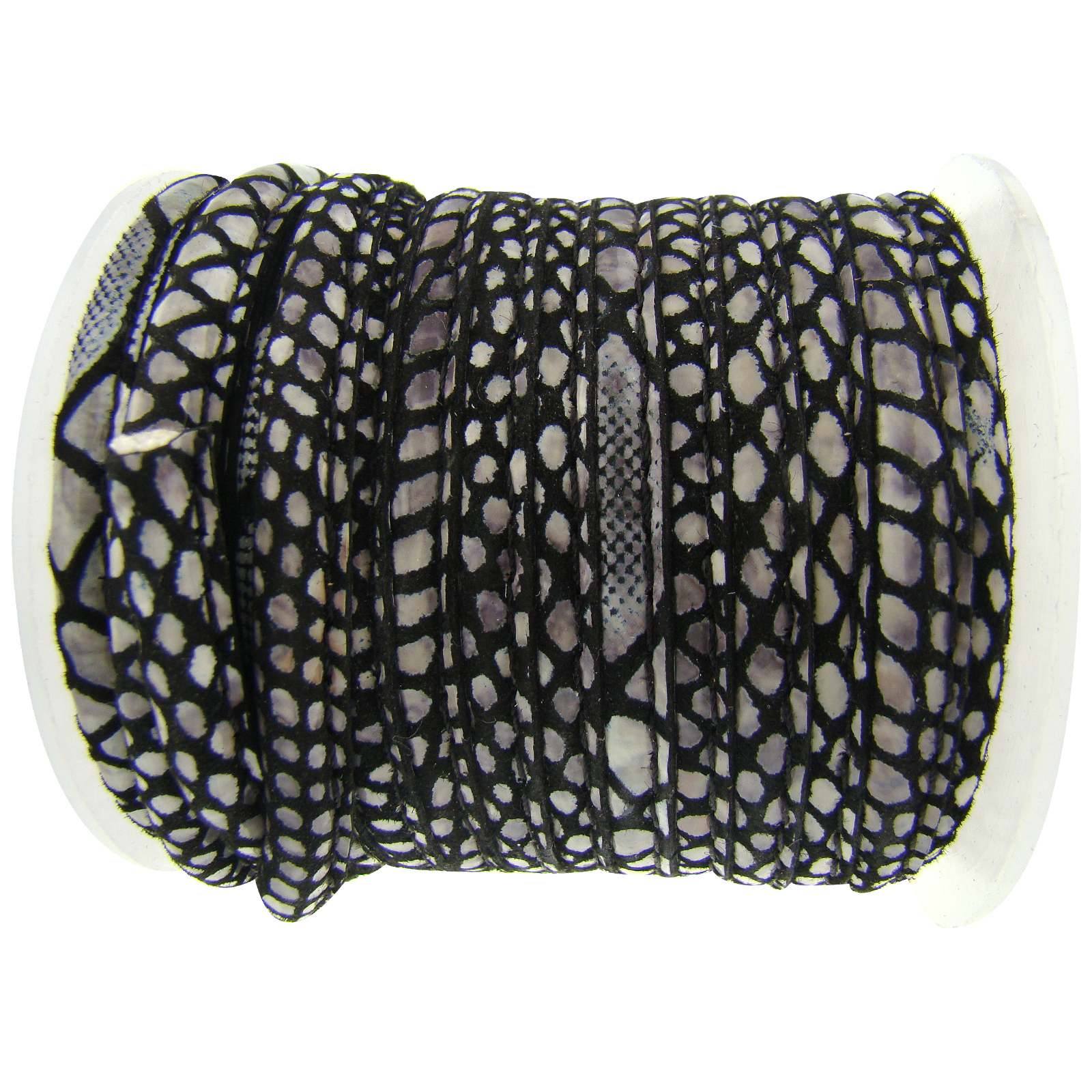 Lederschnur Oval gesäumt | Dicke:  5 mm - Muster Schwarz-Weiß. Länge: 2 m