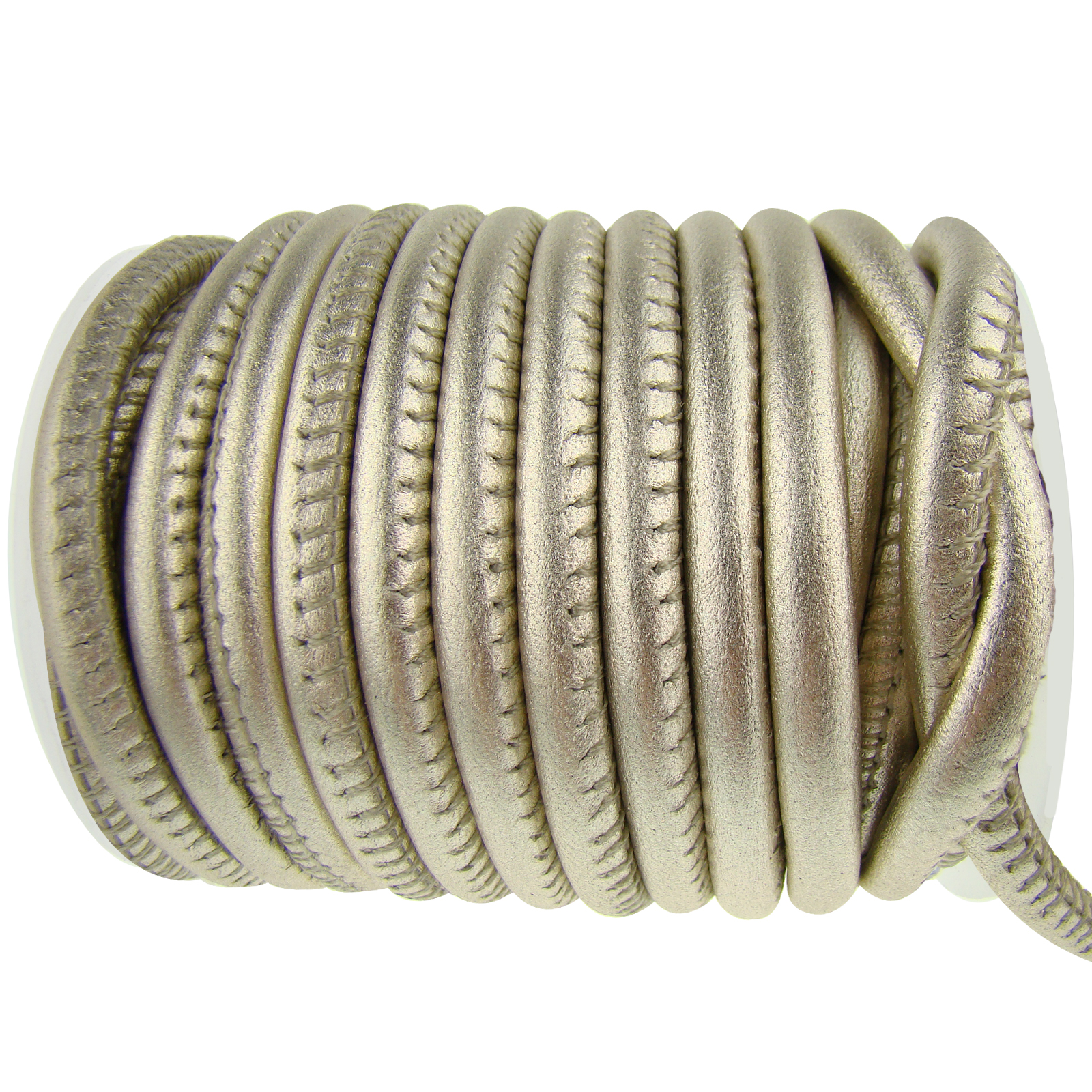 Lederschnur Rund gesäumt | Dicke:  4 mm - Creme Metallic. Länge: 2 m