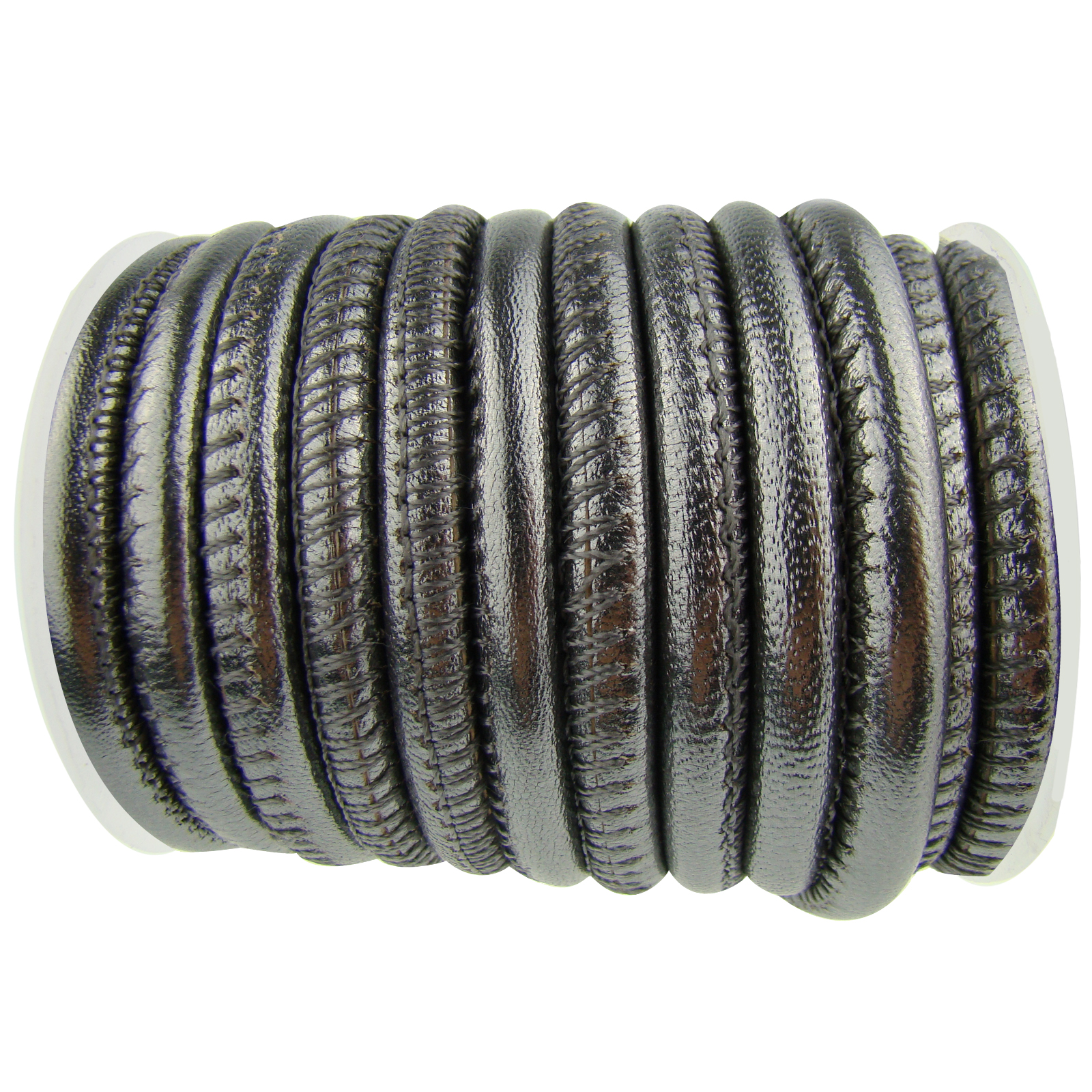 Lederschnur Rund gesäumt | Dicke:  4 mm - Silber Metallic. Länge: 5 m