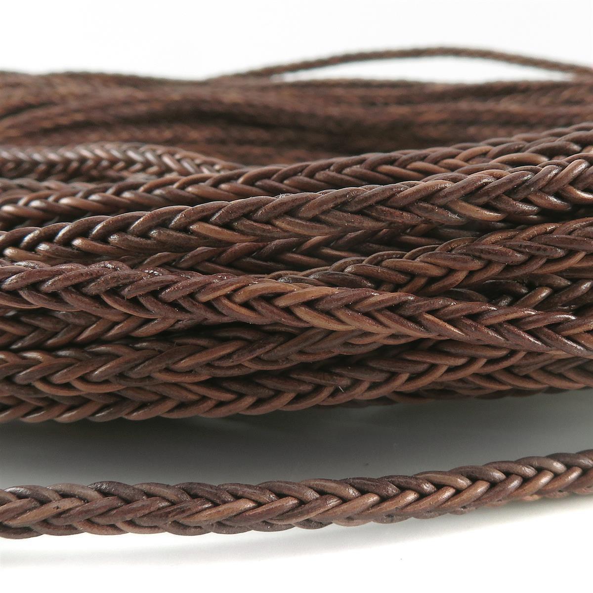 Lederschnur geflochten quadratisch 3 mm - Mesh Hellbraun. Länge: 20 m